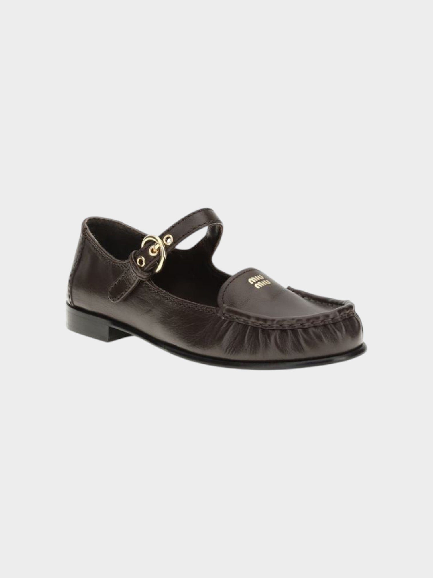 Miu Miu Brown Calf Leather Bos Taurus Slip-On Loafers-thumbmail-2