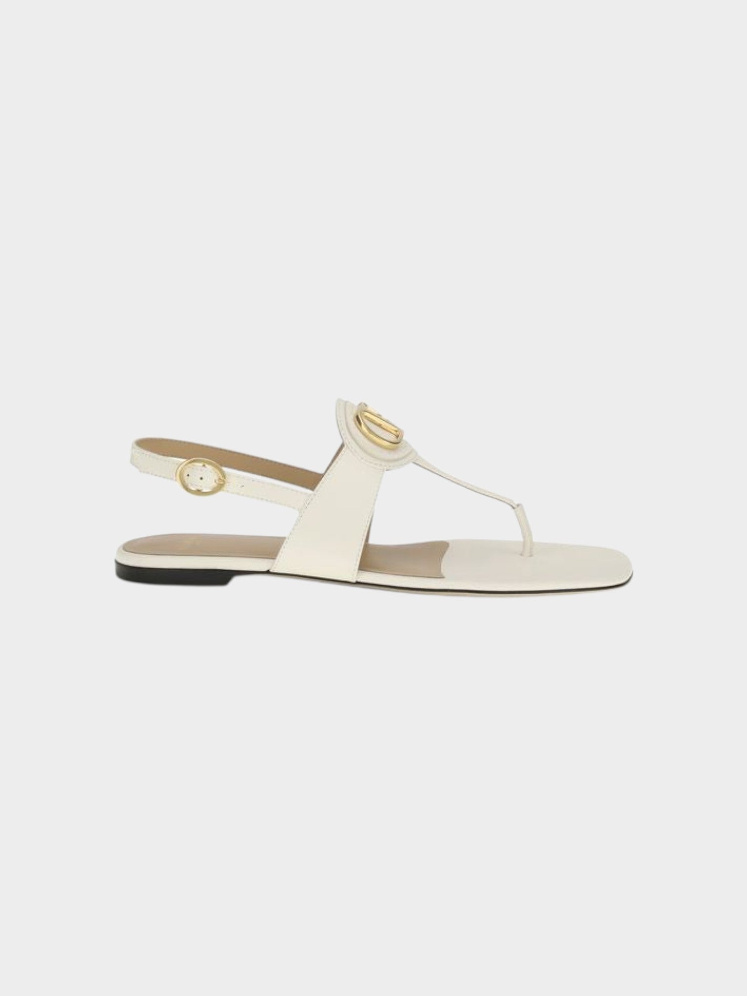 Valentino Garavani Beige Calf Leather Bos Taurus Flat Sandals