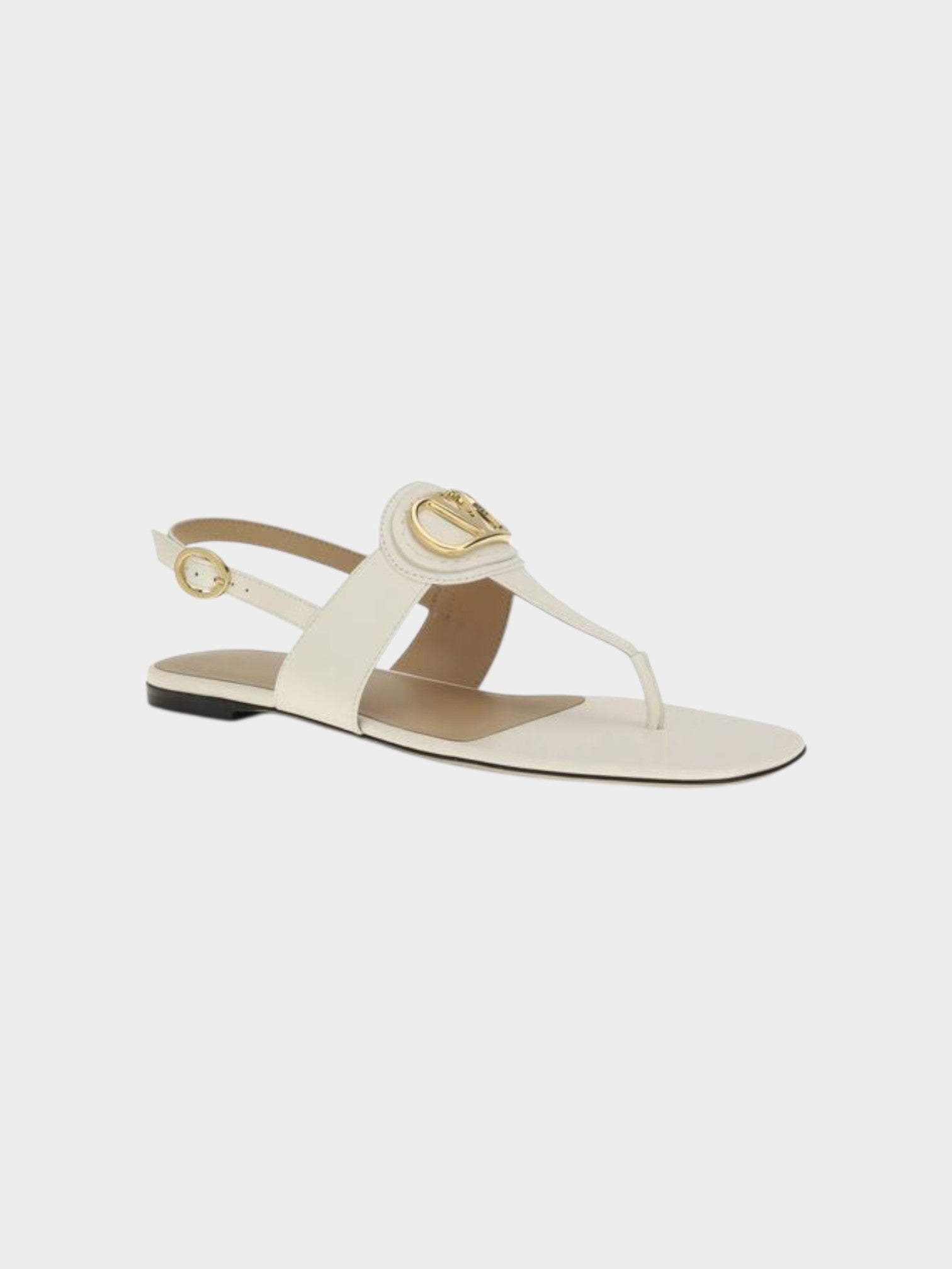 Valentino Garavani Beige Calf Leather Bos Taurus Flat Sandals-thumbmail-2