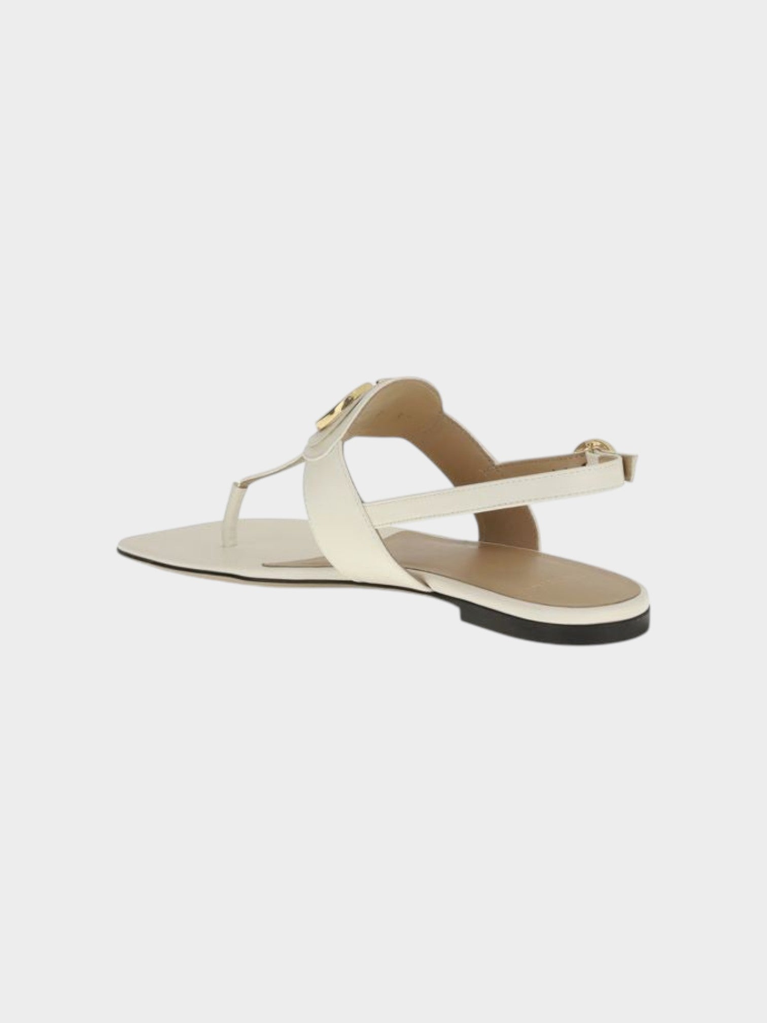 Valentino Garavani Beige Calf Leather Bos Taurus Flat Sandals-thumbmail-3