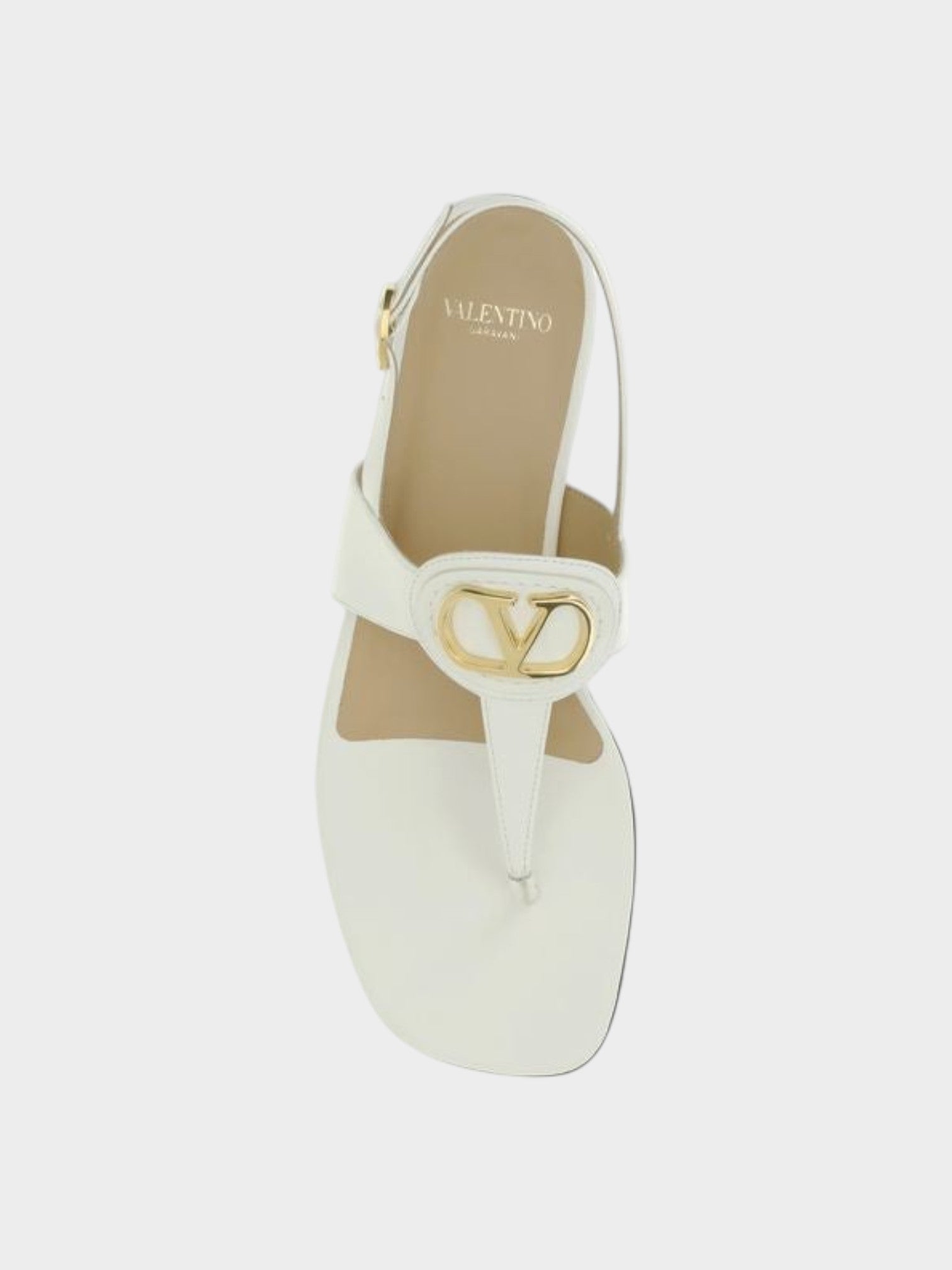 Valentino Garavani Beige Calf Leather Bos Taurus Flat Sandals-thumbmail-4