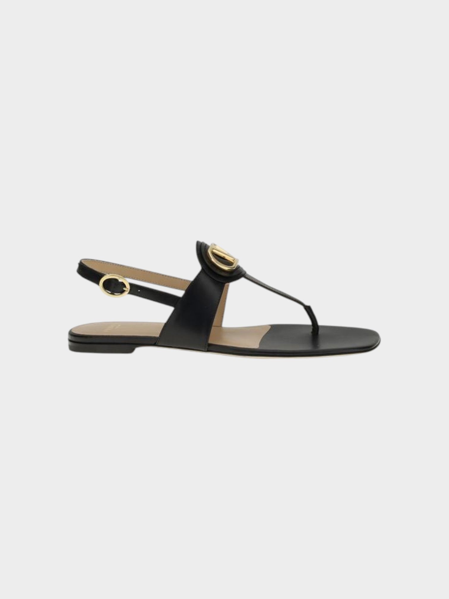 Valentino Garavani Black Calf Leather Bos Taurus Flat Sandals