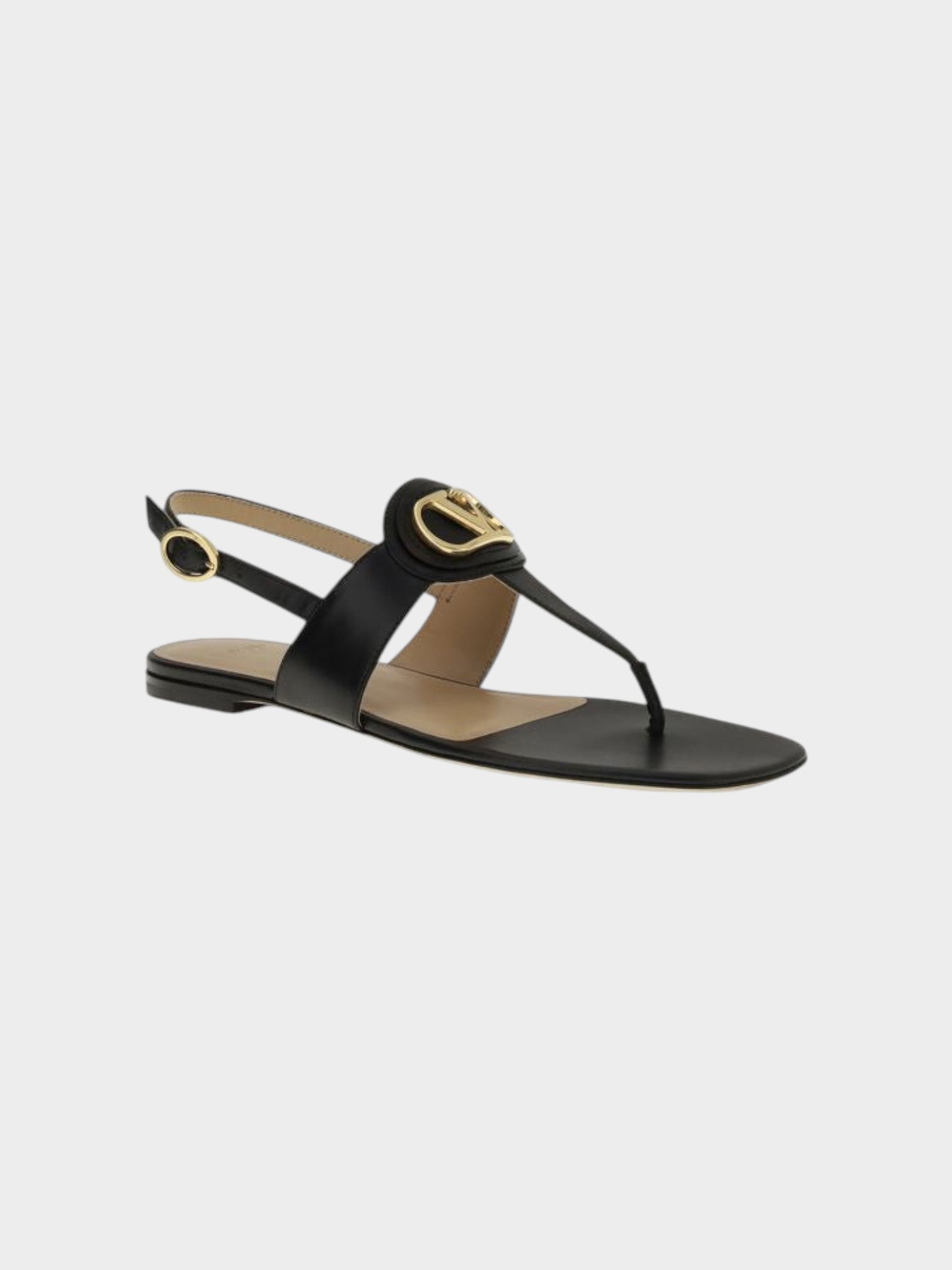 Valentino Garavani Black Calf Leather Bos Taurus Flat Sandals-thumbmail-2