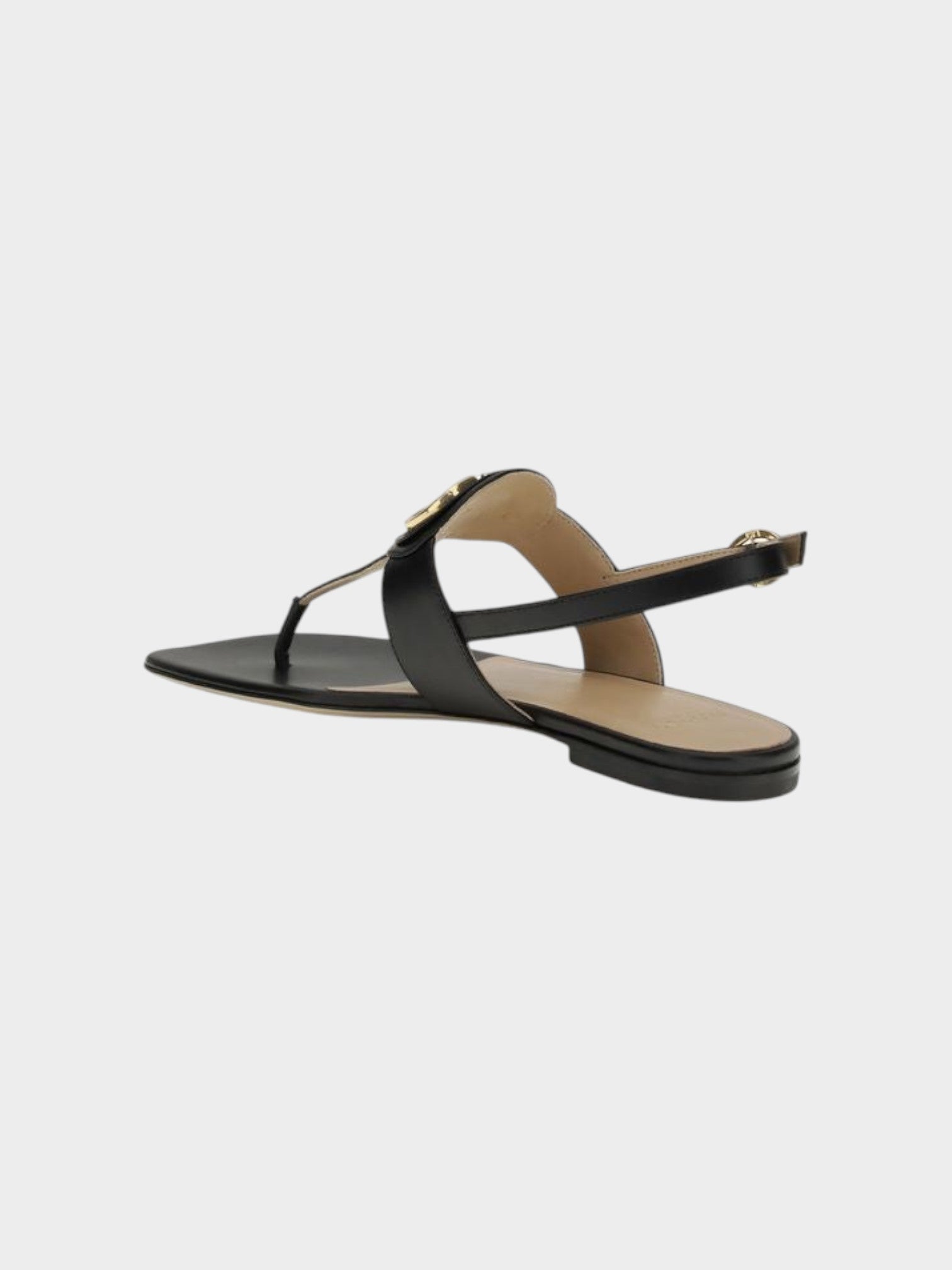 Valentino Garavani Black Calf Leather Bos Taurus Flat Sandals-thumbmail-3