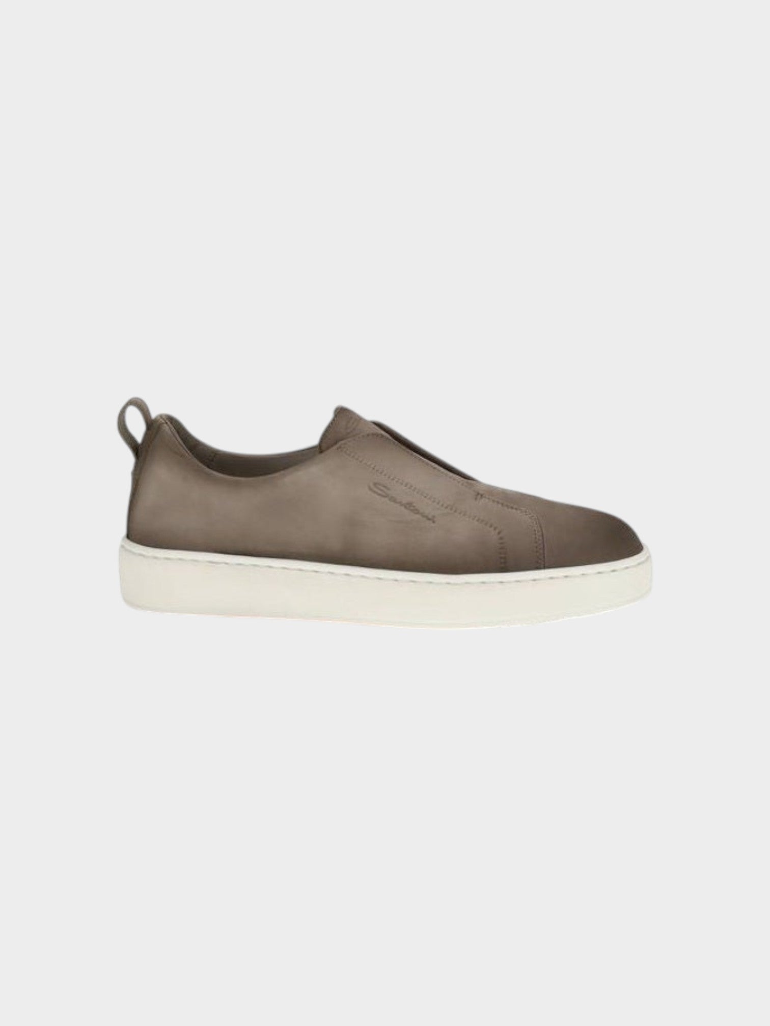 Santoni Beige Calf Leather Bos Taurus Low Top Sneakers