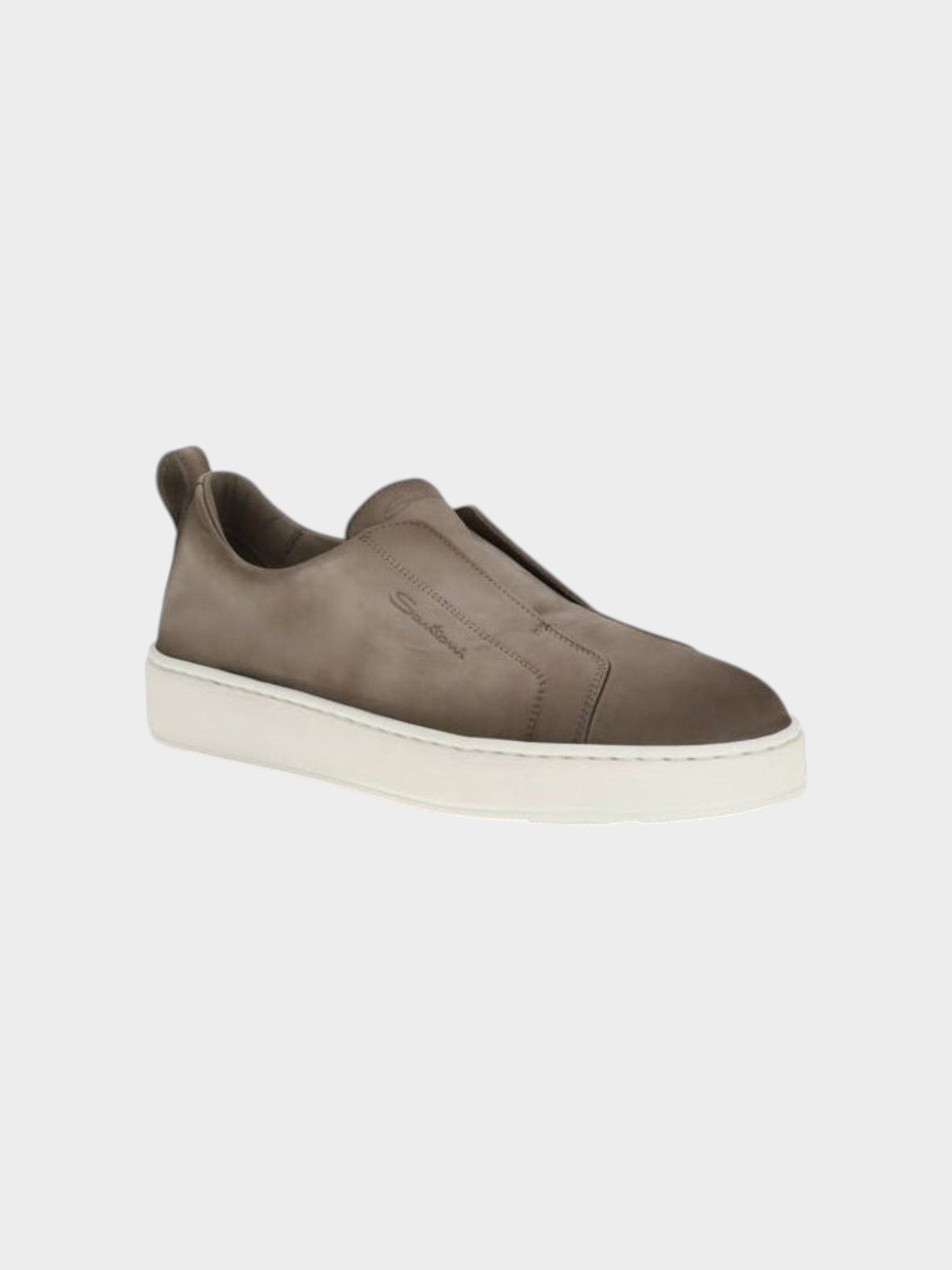 Santoni Beige Calf Leather Bos Taurus Low Top Sneakers-thumbmail-2