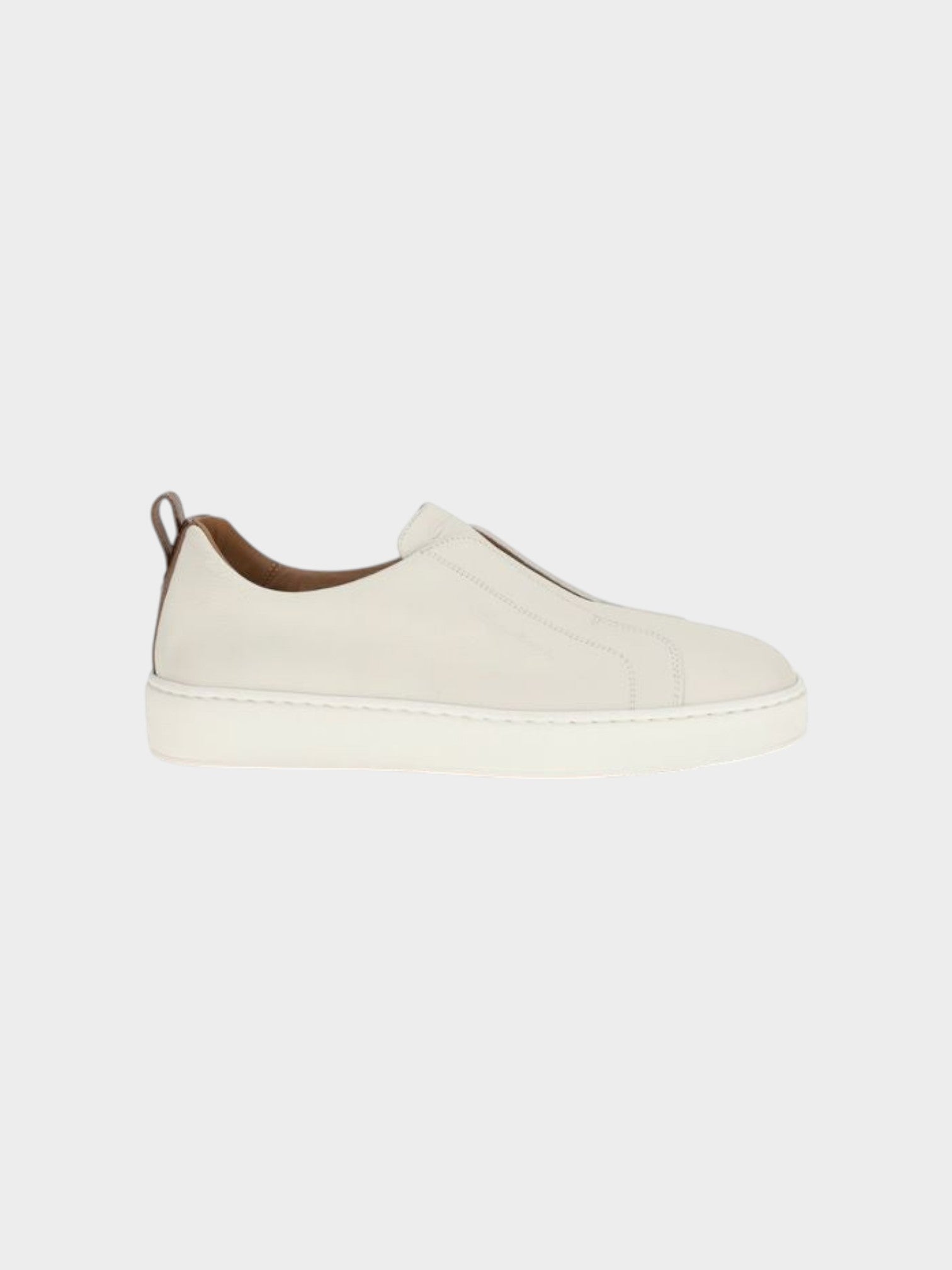 Santoni White Calf Leather Bos Taurus Low Top Sneakers