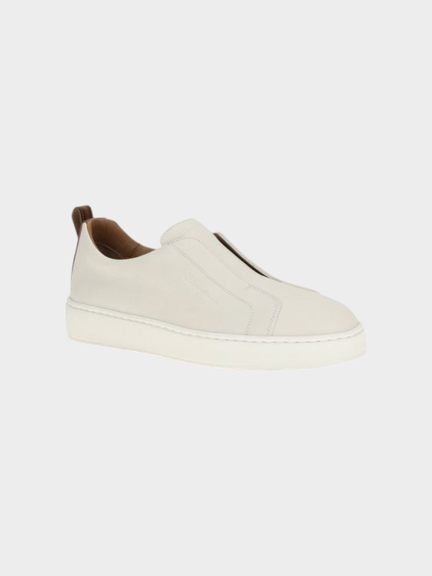 Santoni White Calf Leather Bos Taurus Low Top Sneakers-thumbmail-2
