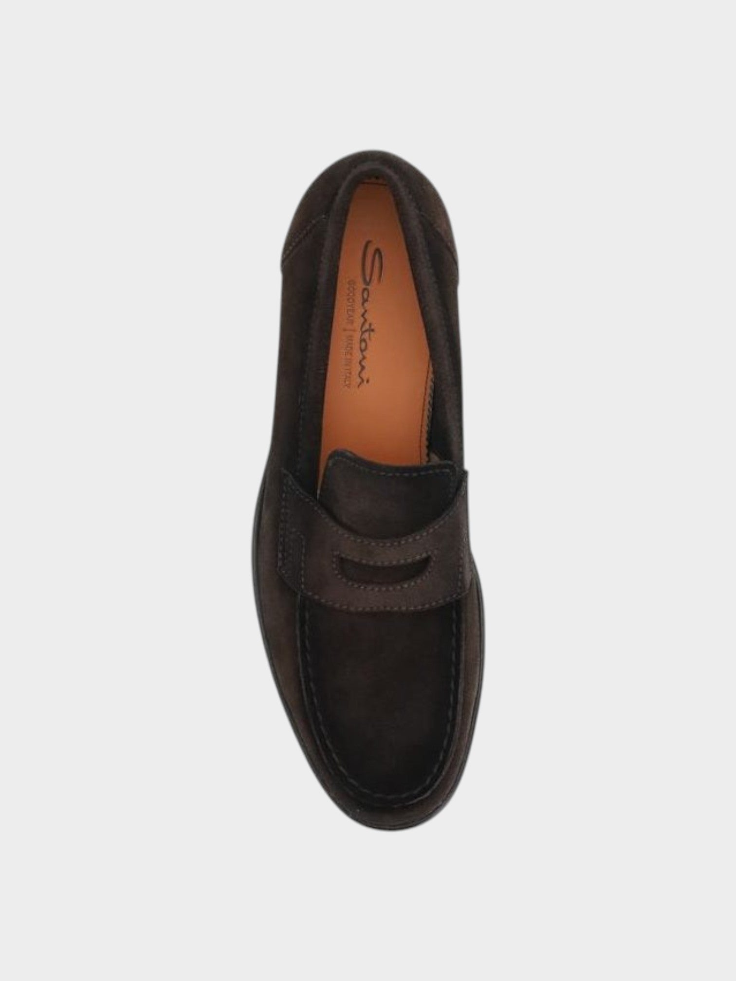 Santoni Brown Calf Leather Bos Taurus Slip-On Loafers-thumbmail-4