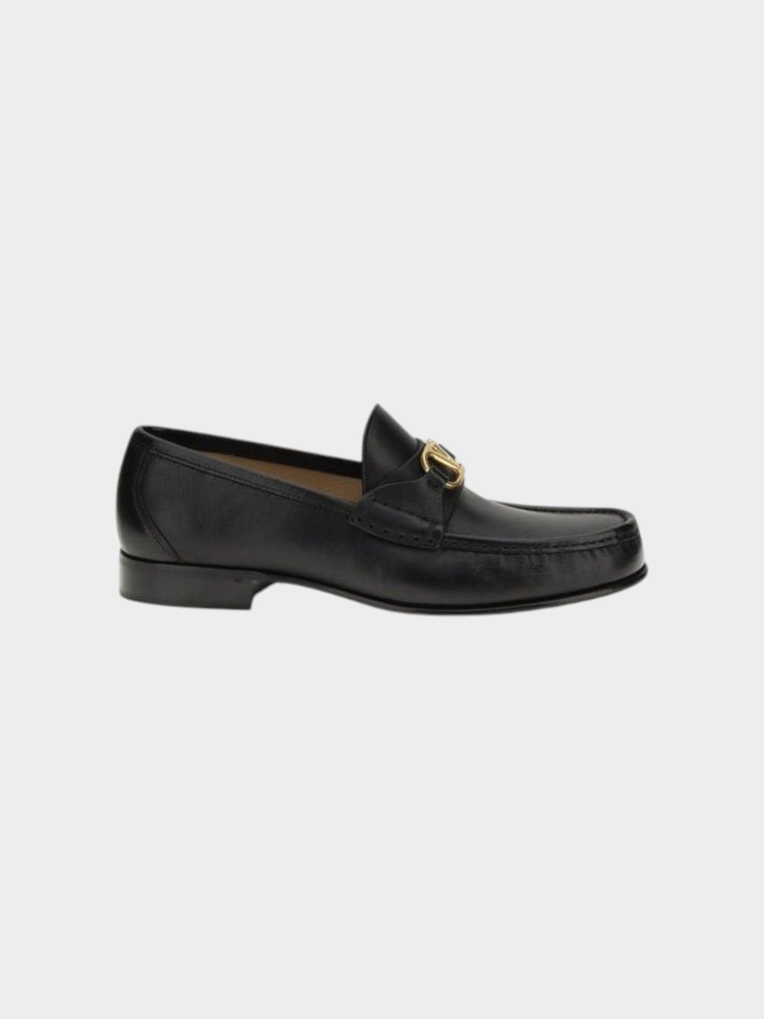 Valentino Garavani Black Calf Leather Bos Taurus Slip-On Loafers