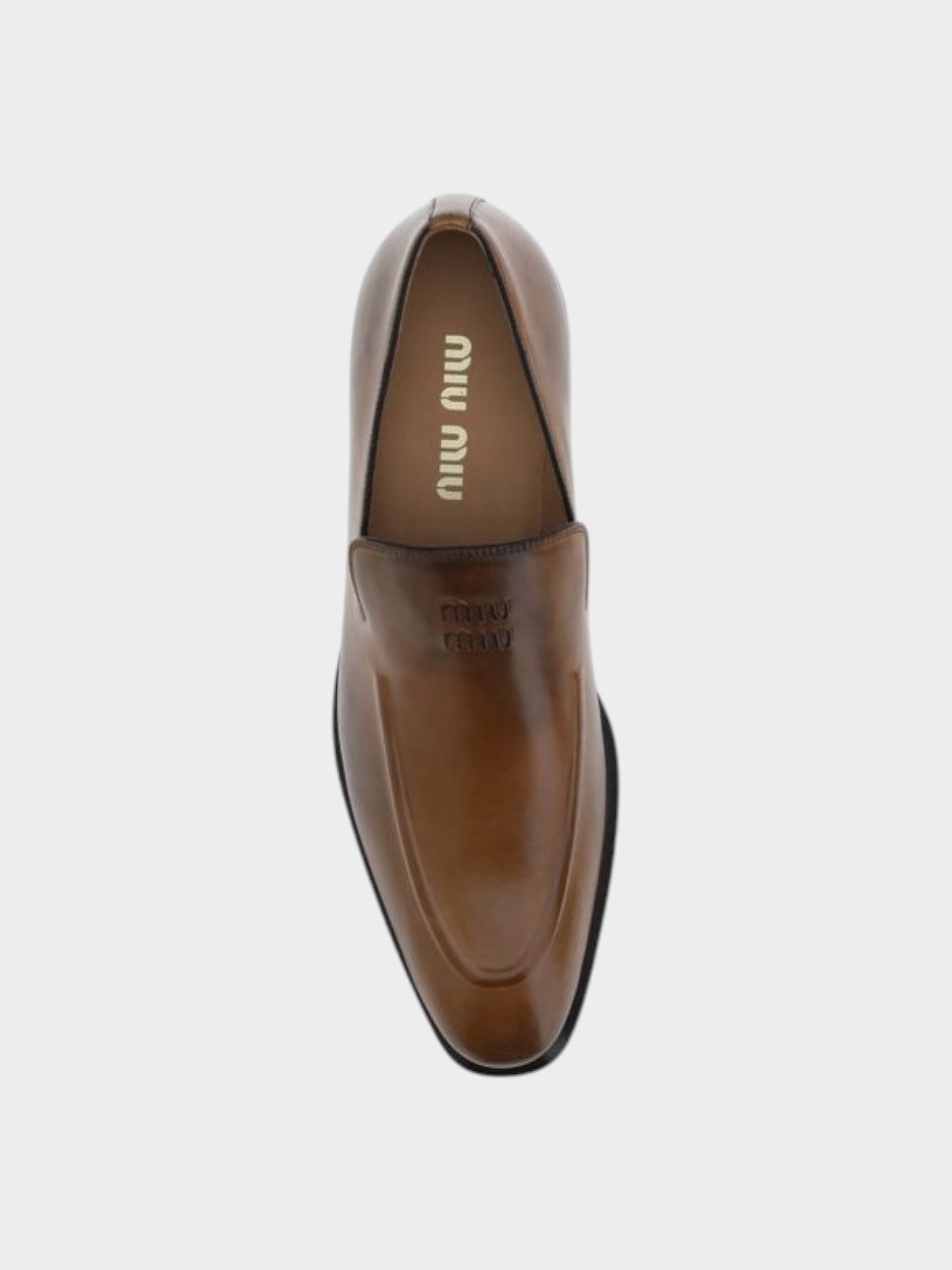 Miu Miu Brown Calf Leather Bos Taurus Slip-On Loafers-thumbmail-4