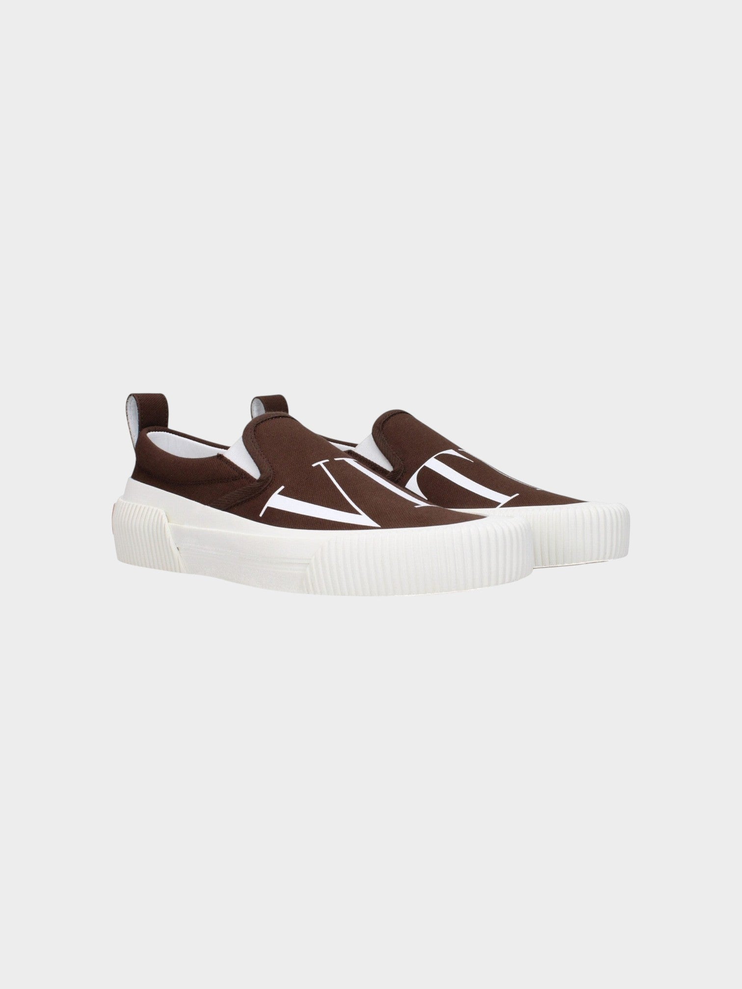Valentino Garavani Brown Fabric Slip-On Loafers-thumbmail-2