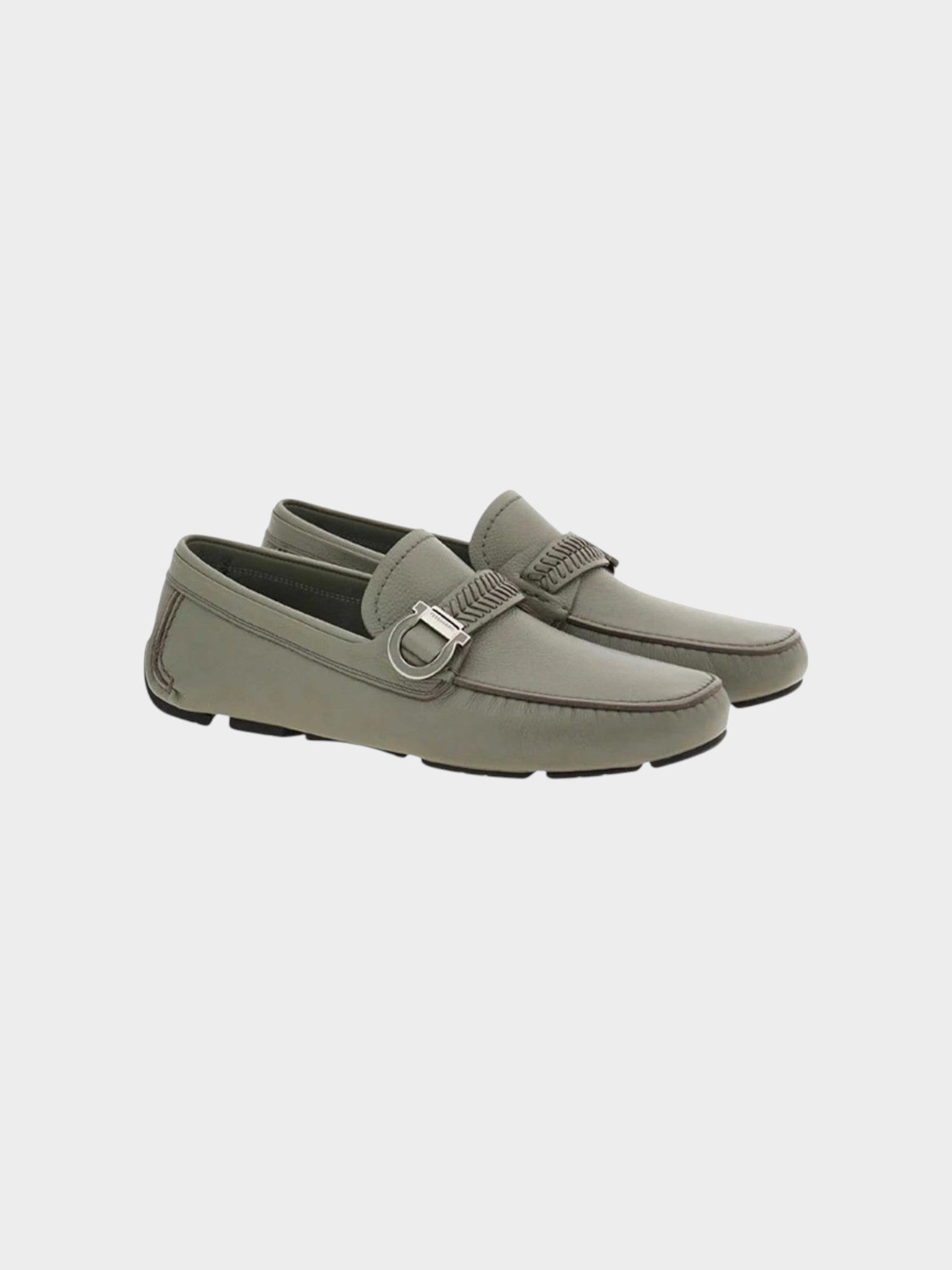 Salvatore Ferragamo Gray Calfskin Slip-On Loafers-thumbmail-2