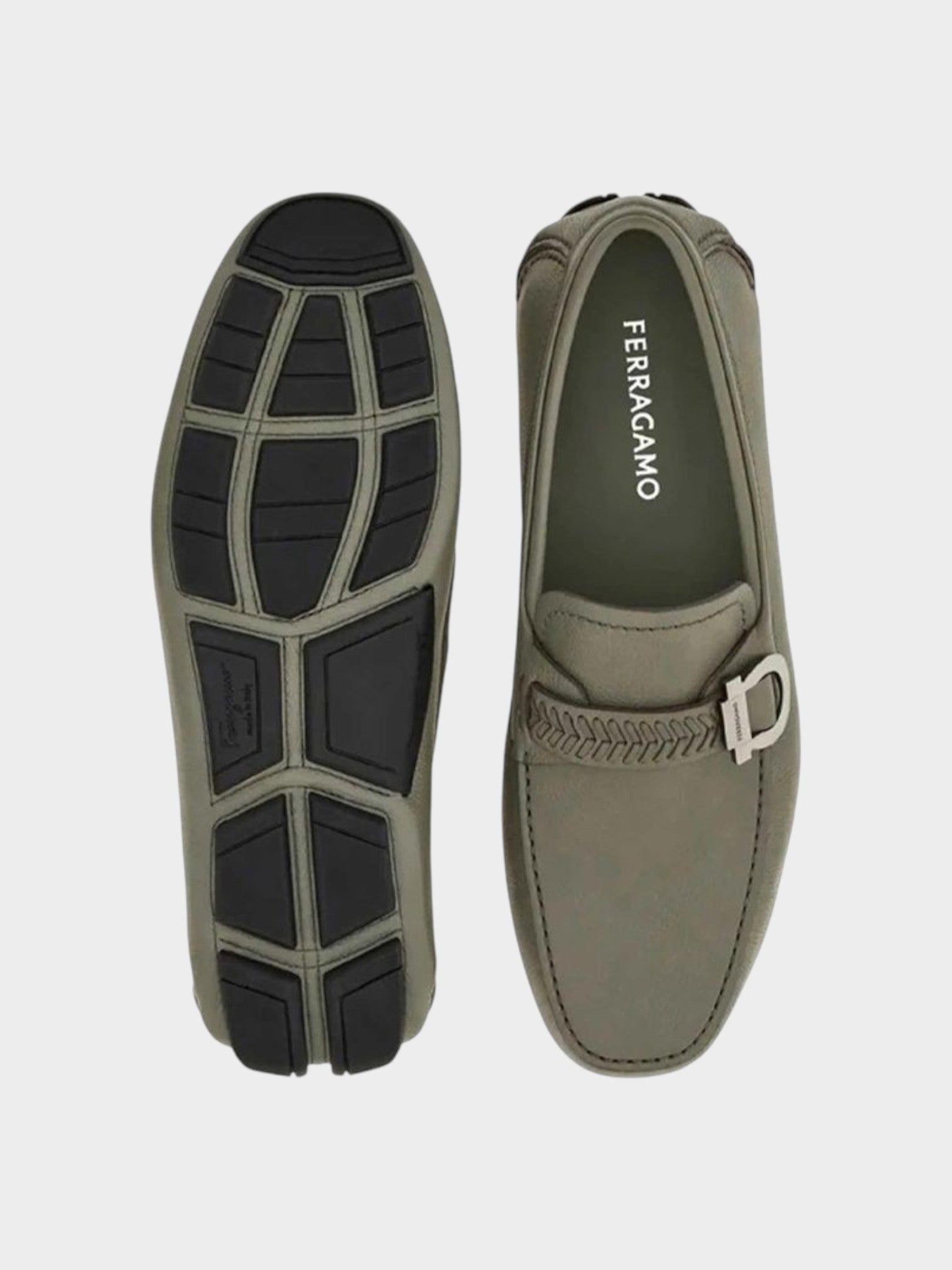 Salvatore Ferragamo Gray Calfskin Slip-On Loafers-thumbmail-3