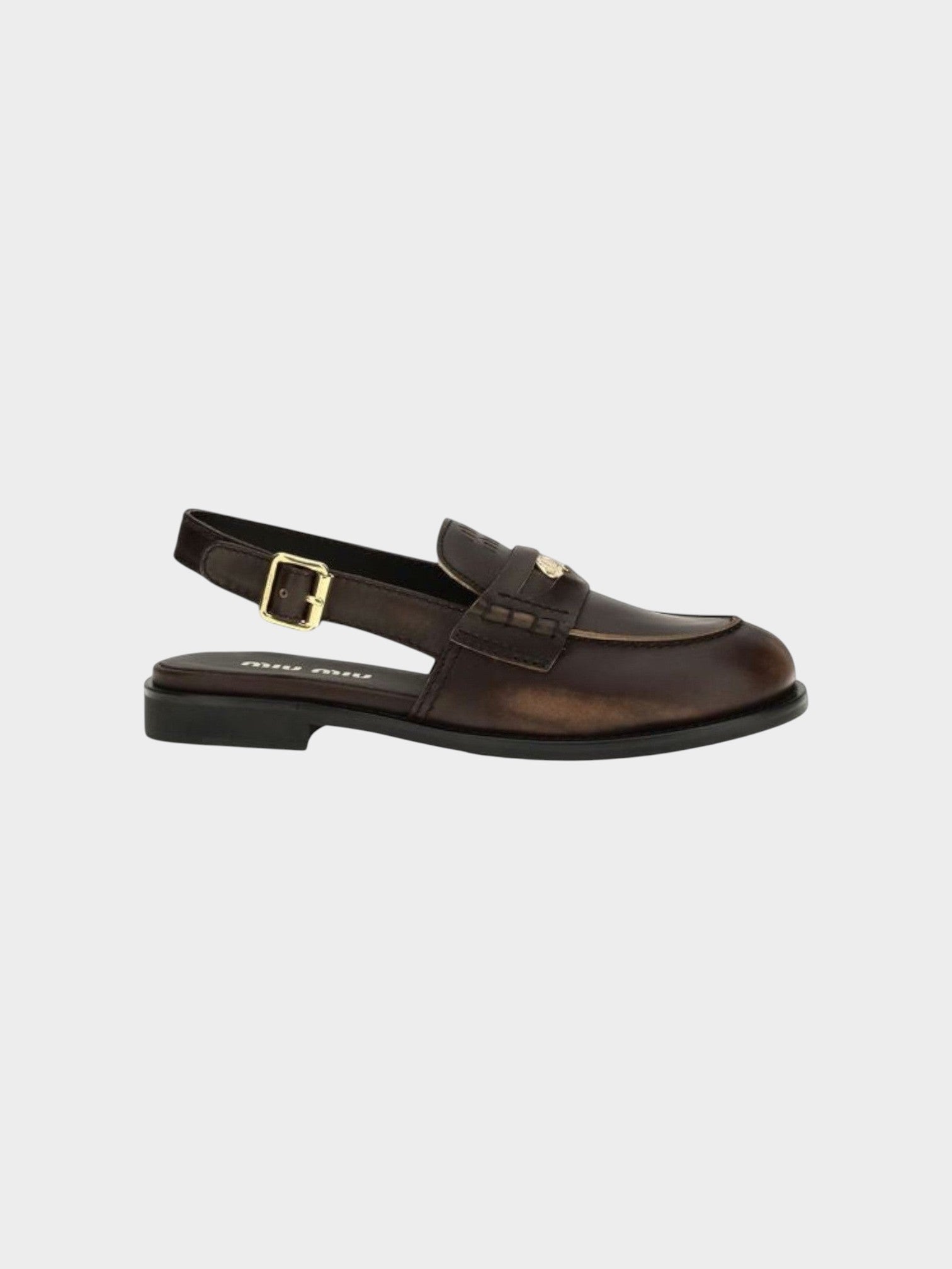 Miu Miu Brown Calf Leather Bos Taurus Slip-On Loafers