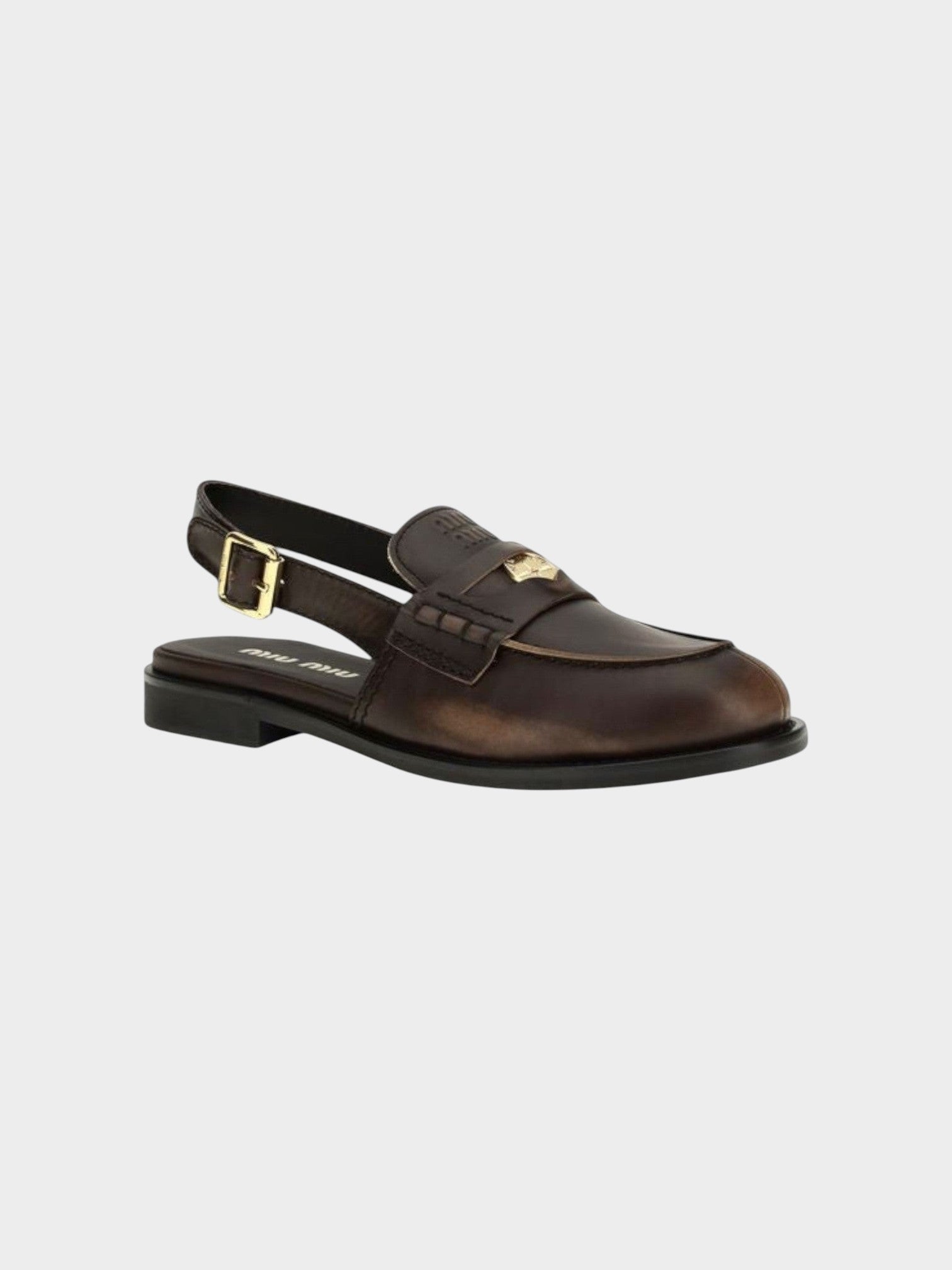 Miu Miu Brown Calf Leather Bos Taurus Slip-On Loafers-thumbmail-2