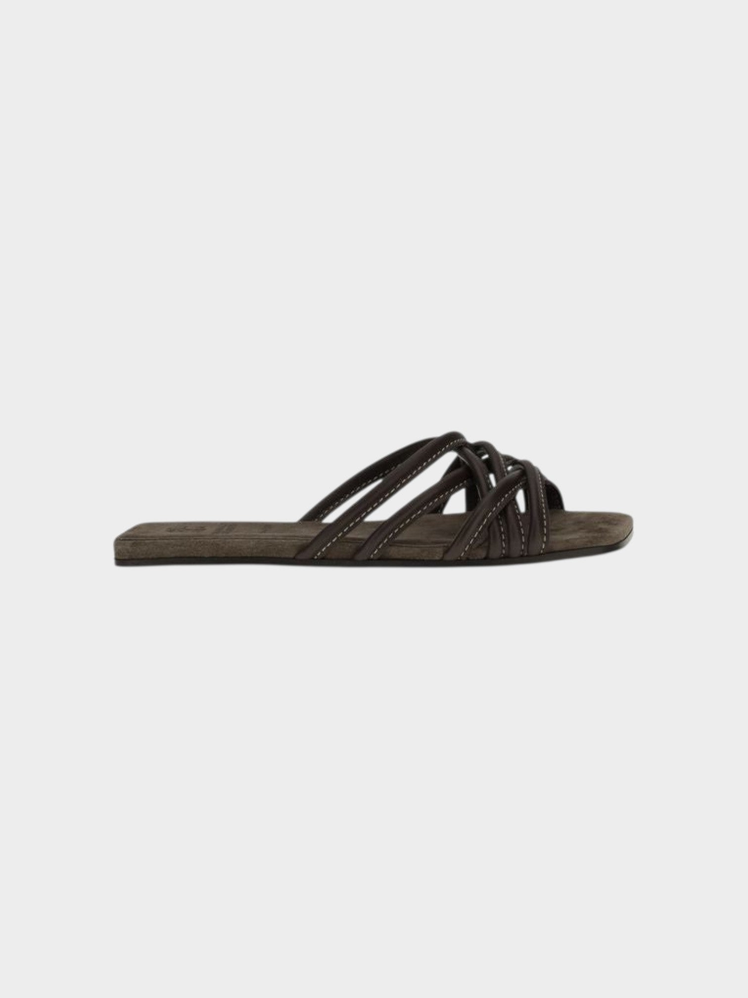 Brunello Cucinelli Brown Calf Leather Bos Taurus Flat Sandals