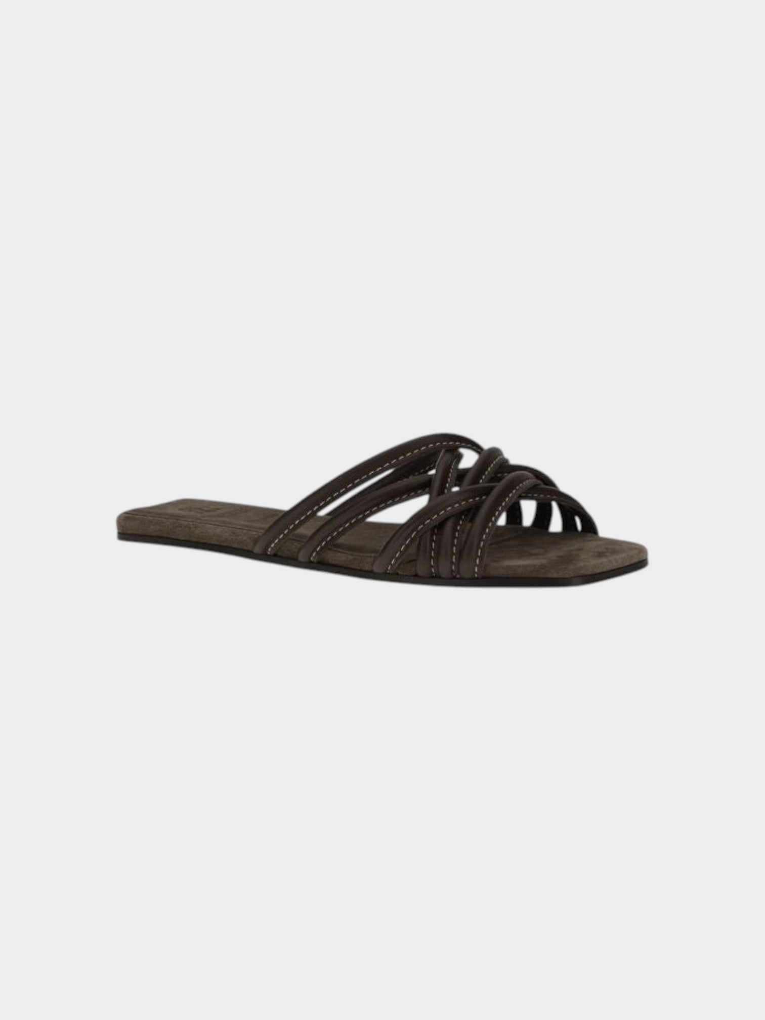 Brunello Cucinelli Brown Calf Leather Bos Taurus Flat Sandals-thumbmail-2