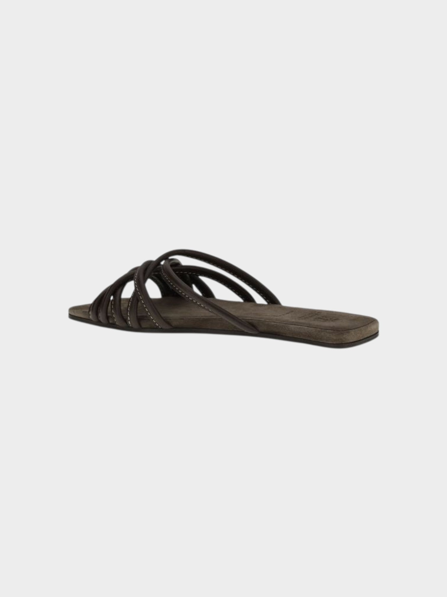 Brunello Cucinelli Brown Calf Leather Bos Taurus Flat Sandals-thumbmail-3