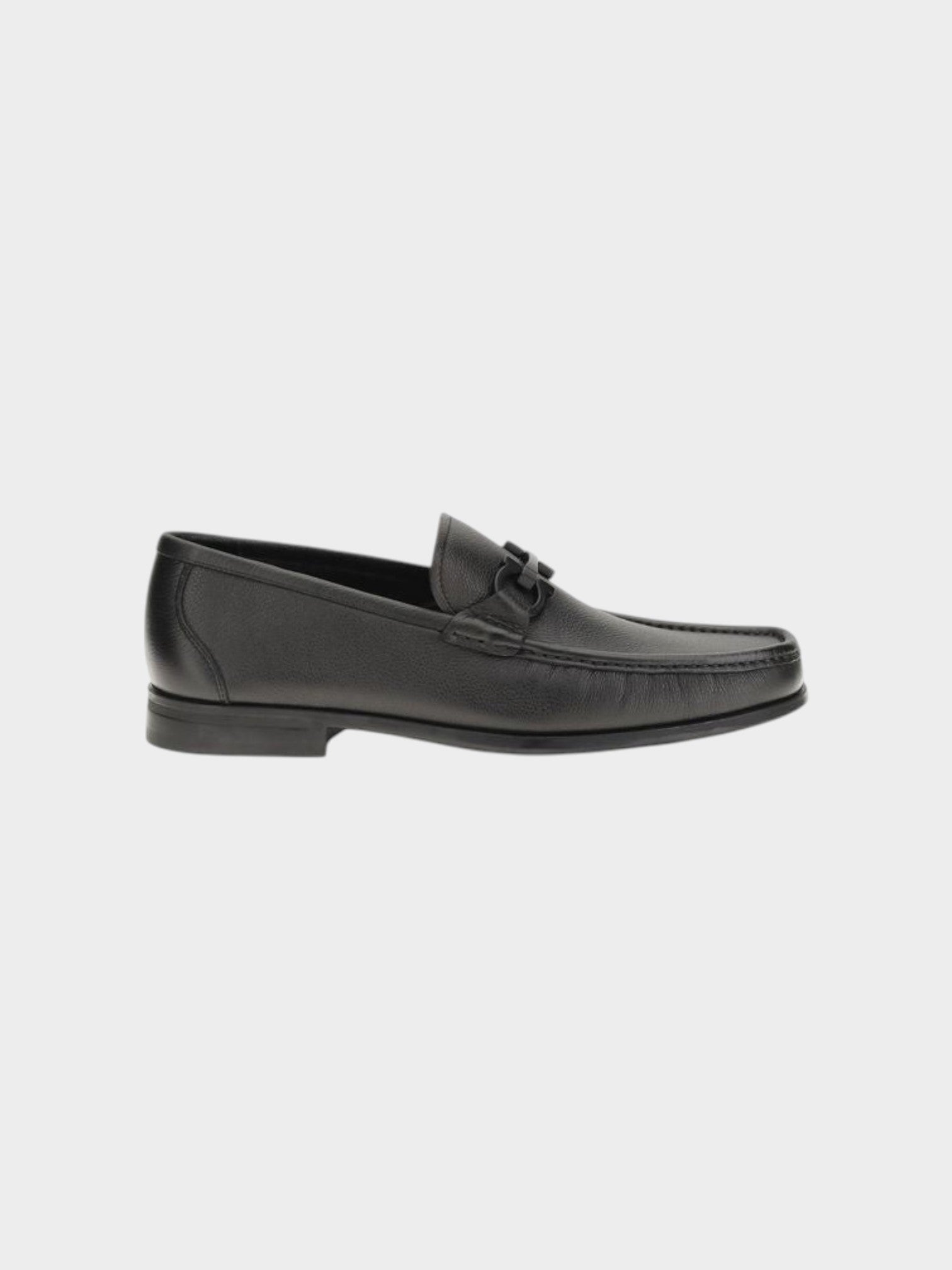 Ferragamo Black Calf Leather Bos Taurus Slip-On Loafers