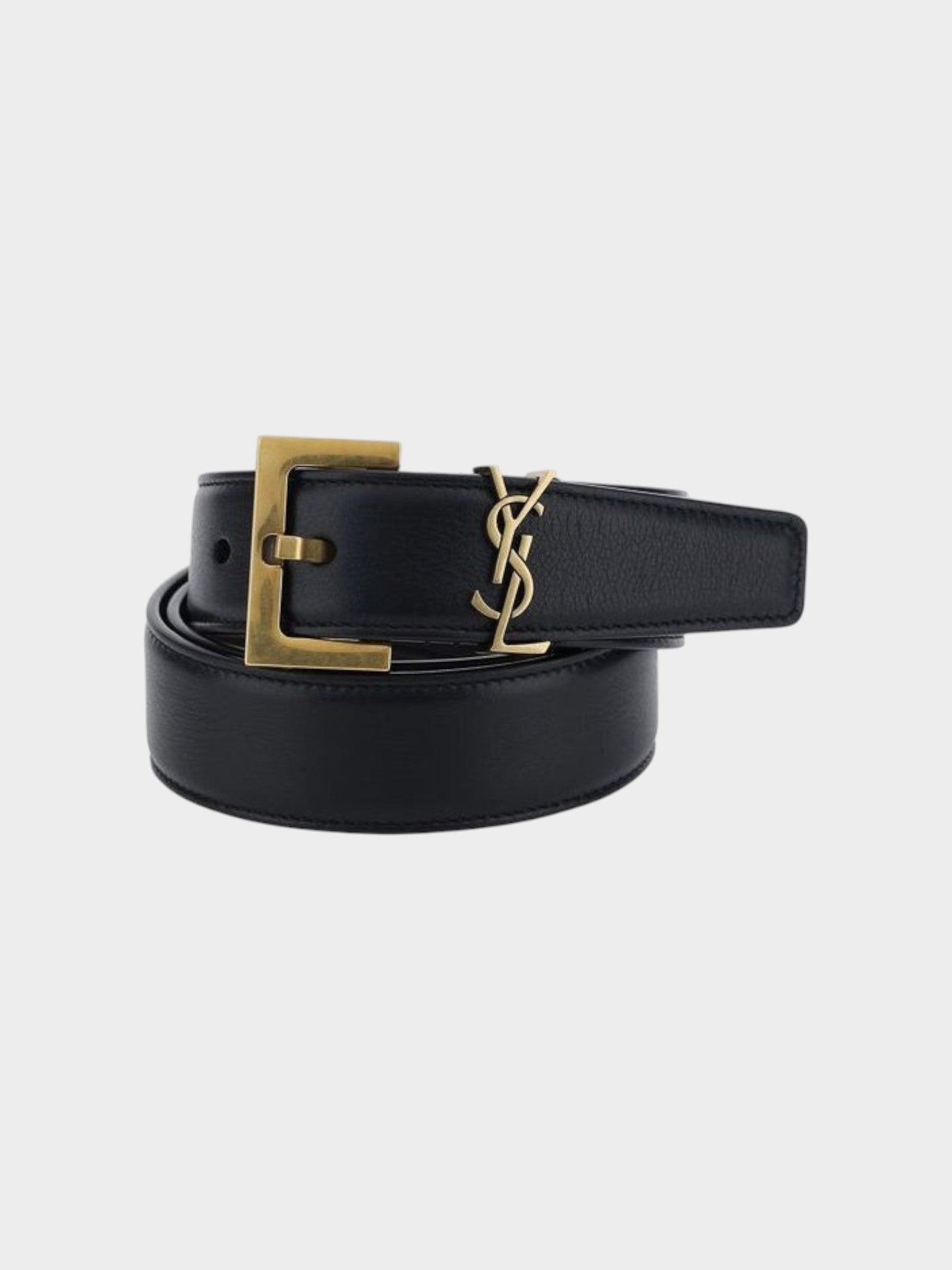 Saint Laurent Black Calf Leather Bos Taurus Regular Belt
