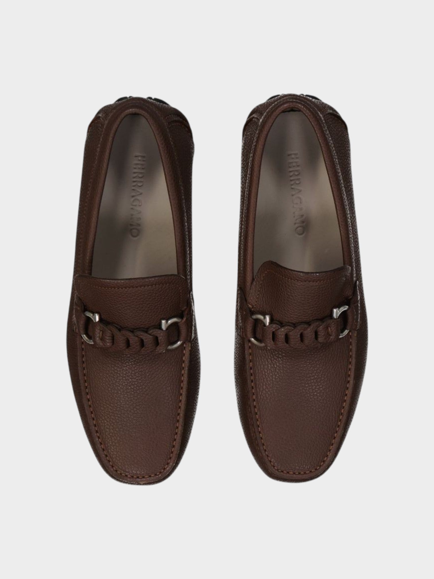 Salvatore Ferragamo Brown Calfskin Slip-On Loafers-thumbmail-4