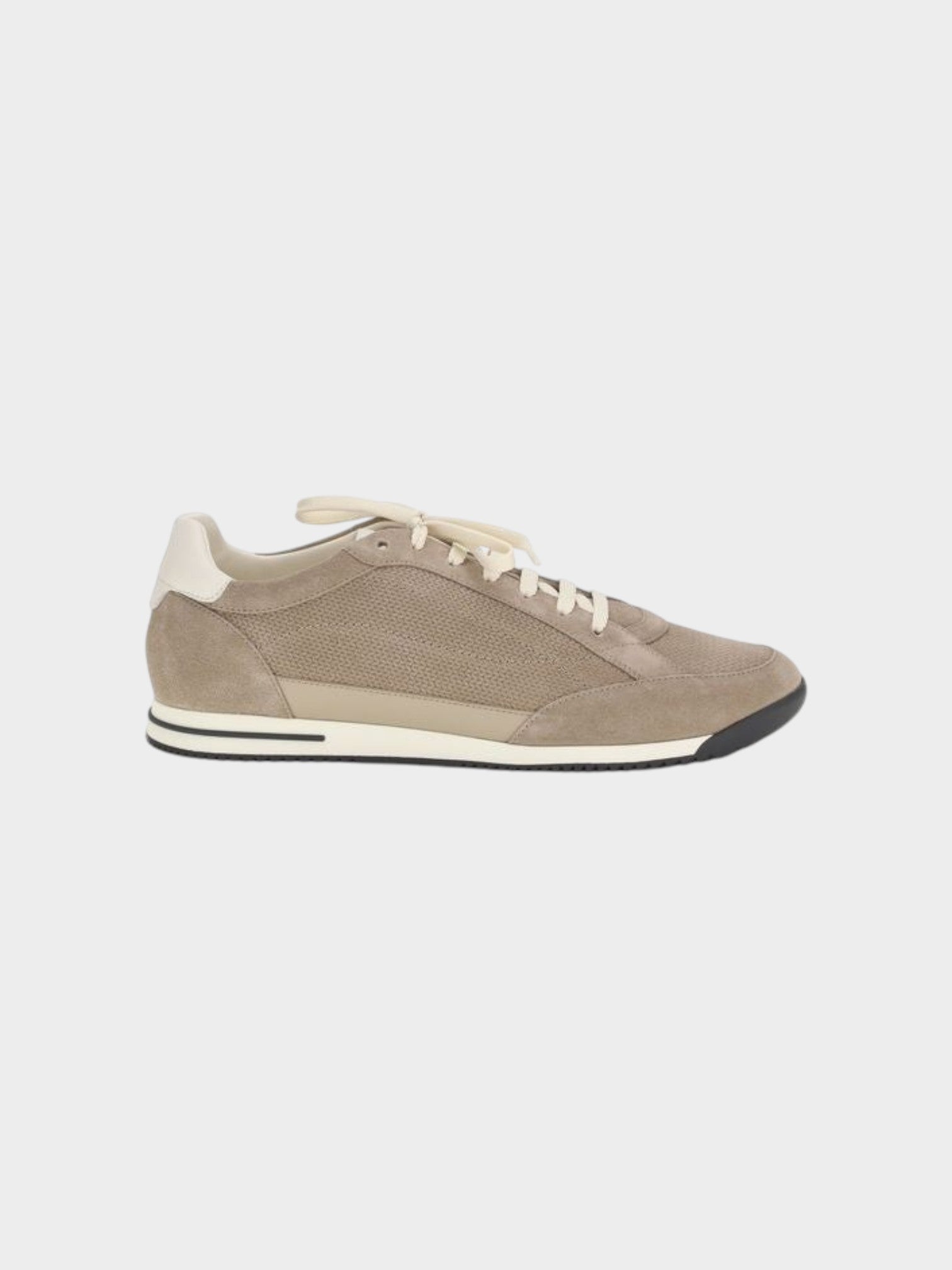 Brunello Cucinelli Beige Calf Leather Bos Taurus Low Top Sneakers