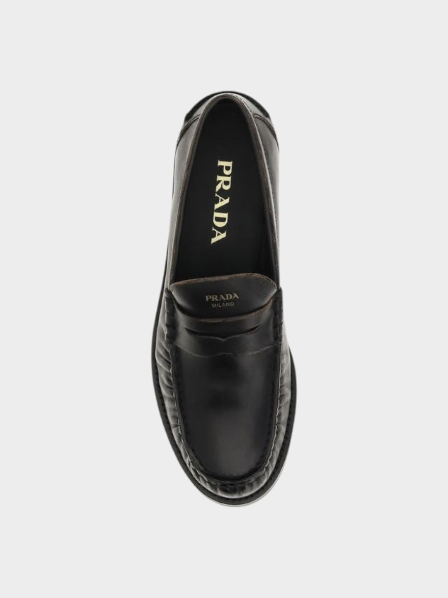 Prada Black Calf Leather Bos Taurus Slip-On Loafers-thumbmail-4