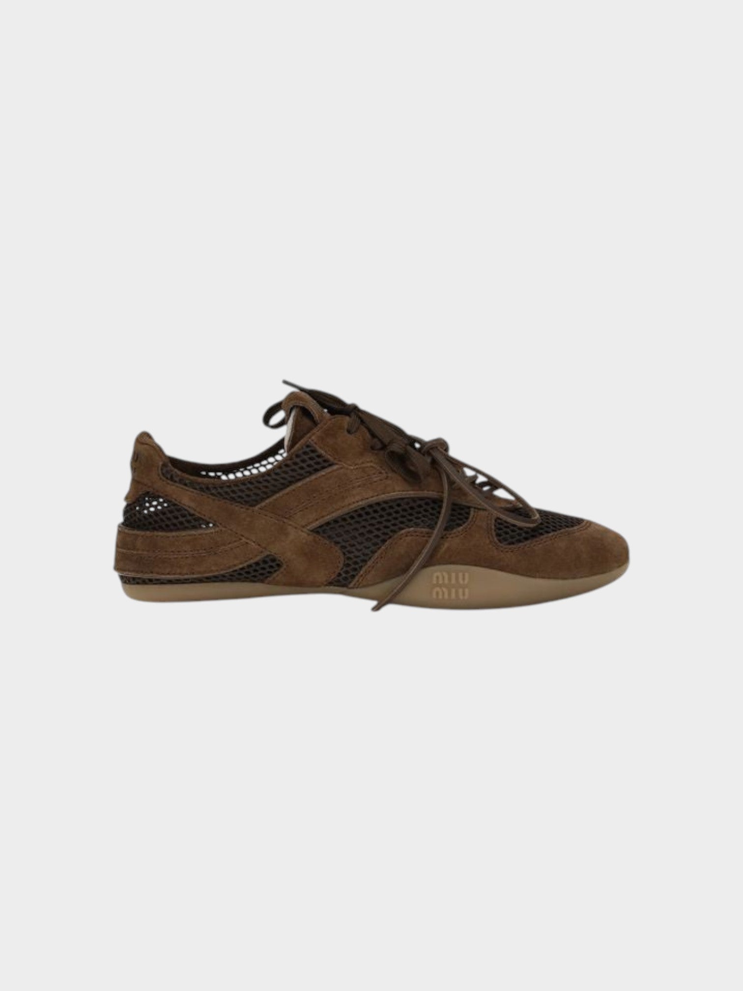 Miu Miu Brown Calf Leather Bos Taurus Athletic Sneakers