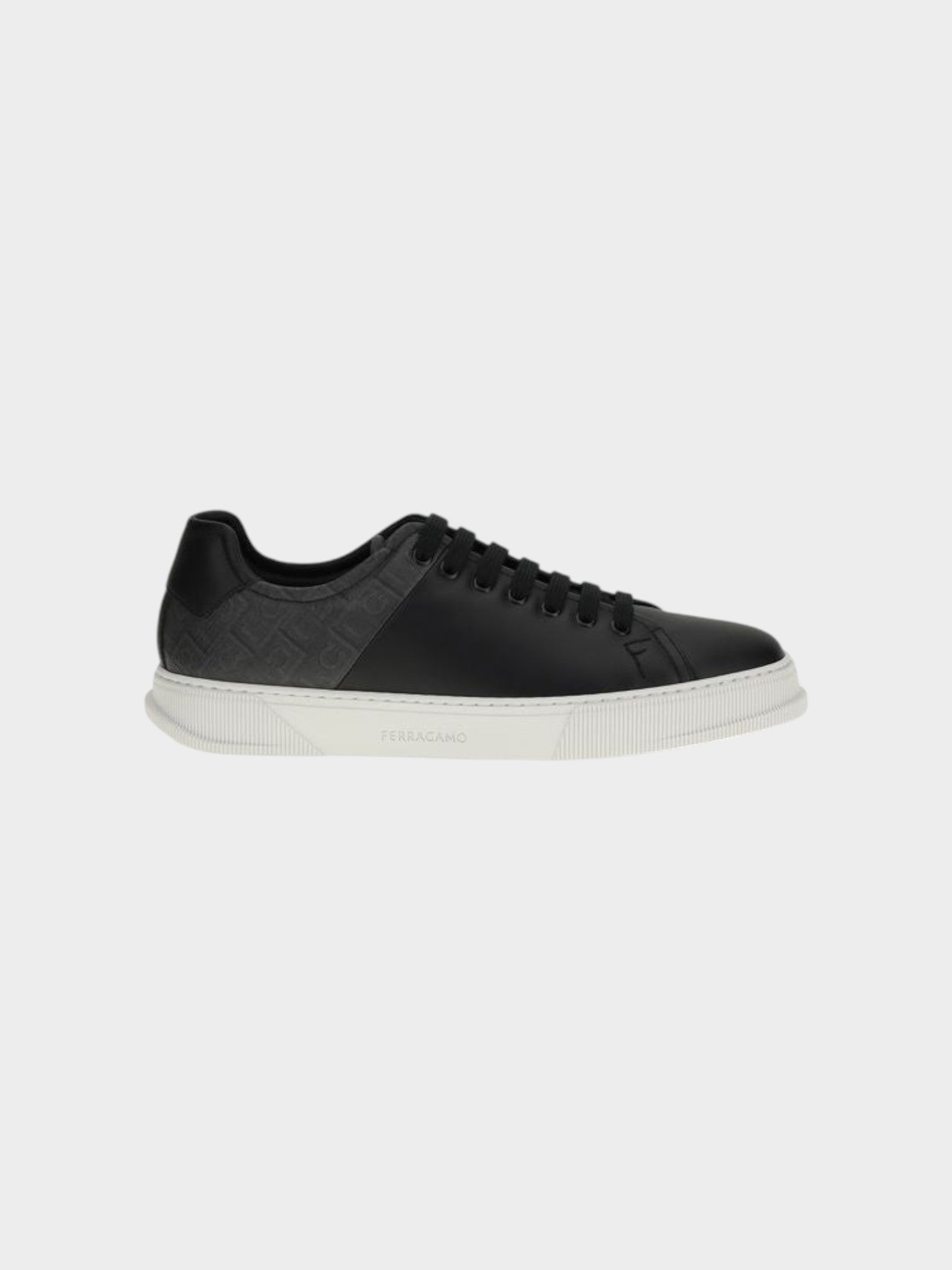 Ferragamo Black Calf Leather Bos Taurus Low Top Sneakers