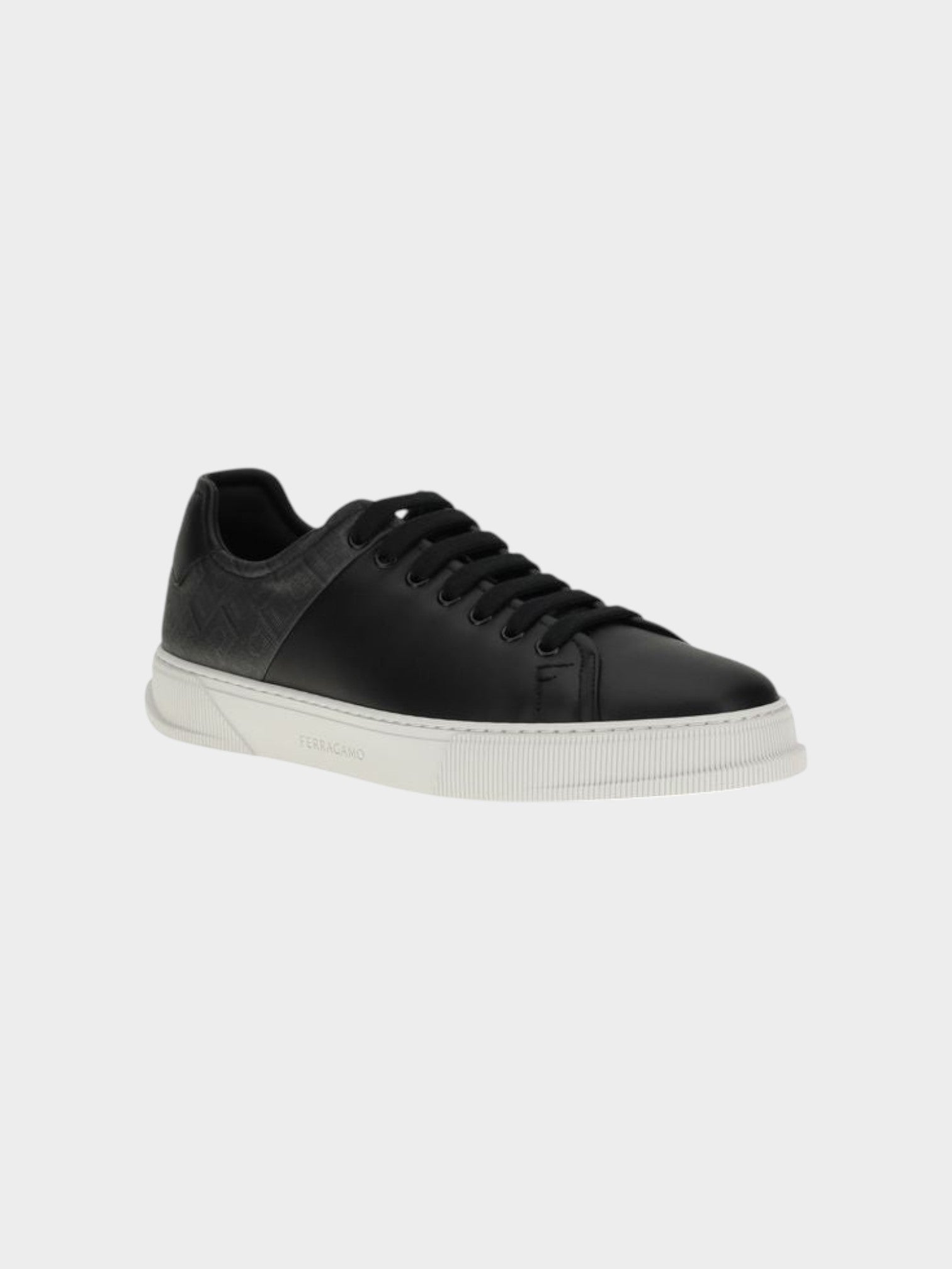 Ferragamo Black Calf Leather Bos Taurus Low Top Sneakers-thumbmail-2