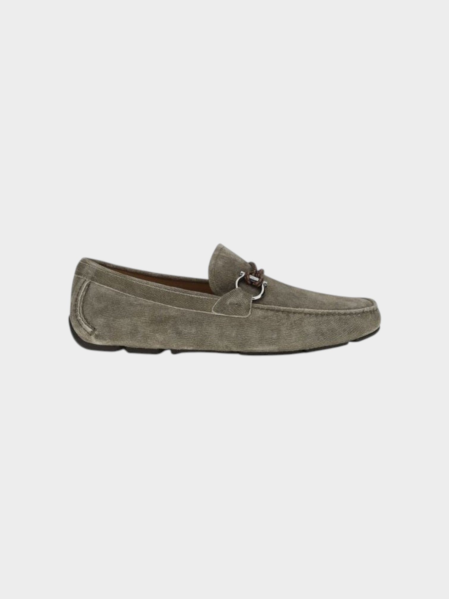 Ferragamo Gray Calf Leather Bos Taurus Slip-On Loafers