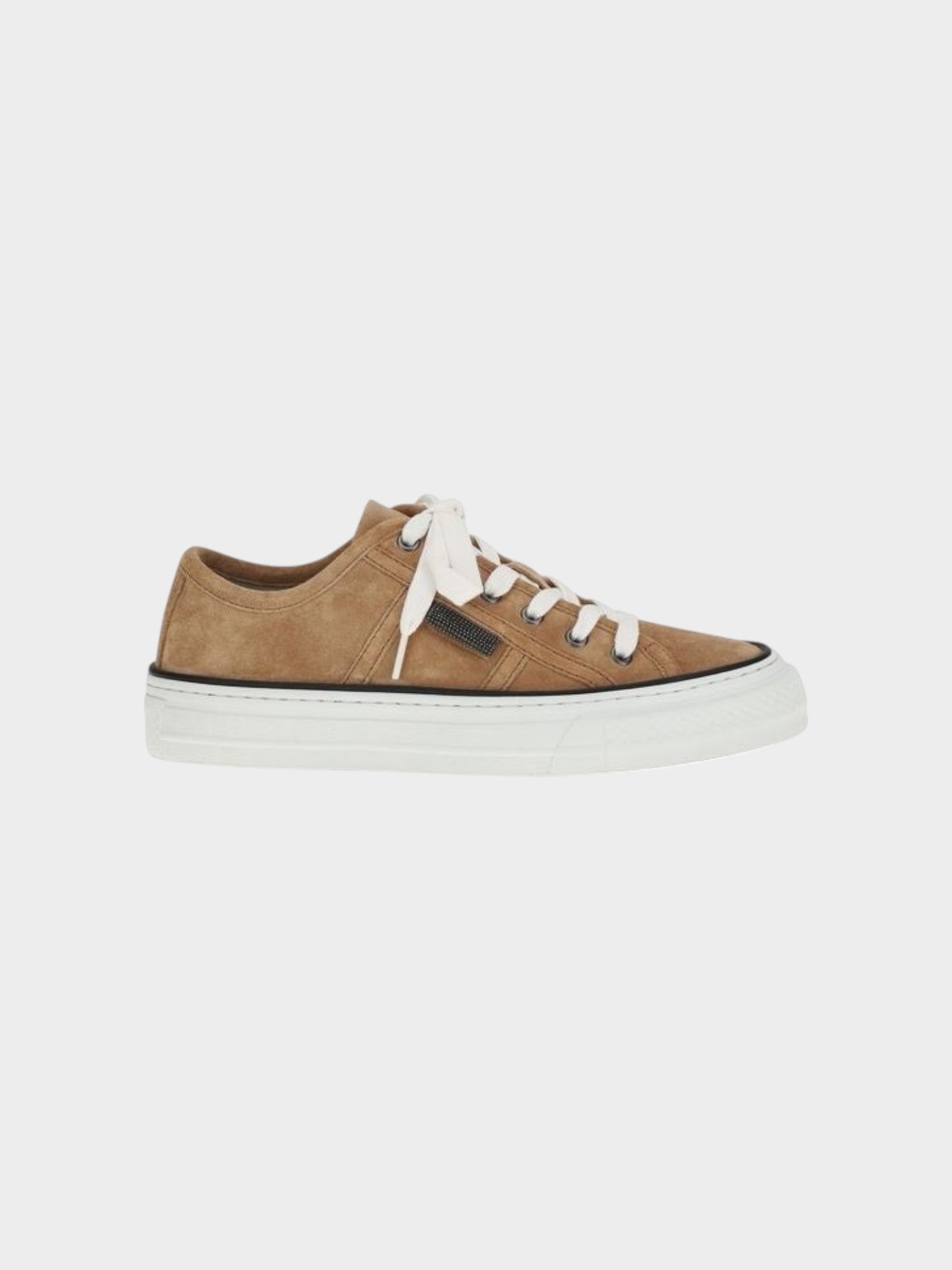 Brunello Cucinelli Beige Calf Leather Bos Taurus Low Top Sneakers