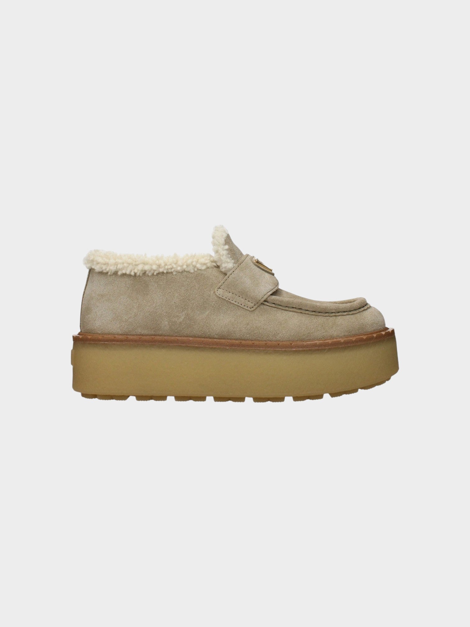 Prada Beige Leather Platform Loafers