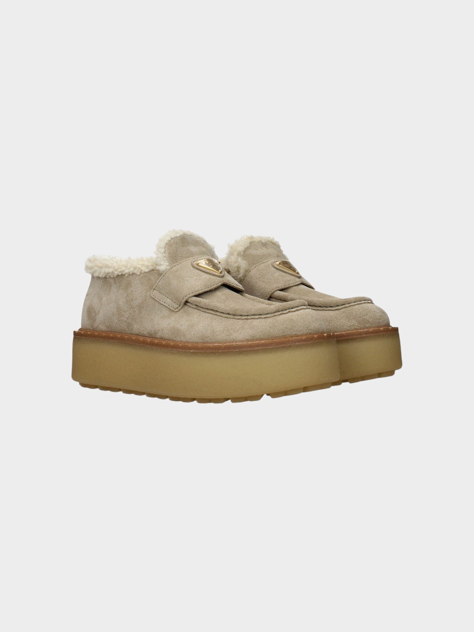 Prada Beige Leather Platform Loafers-thumbmail-2