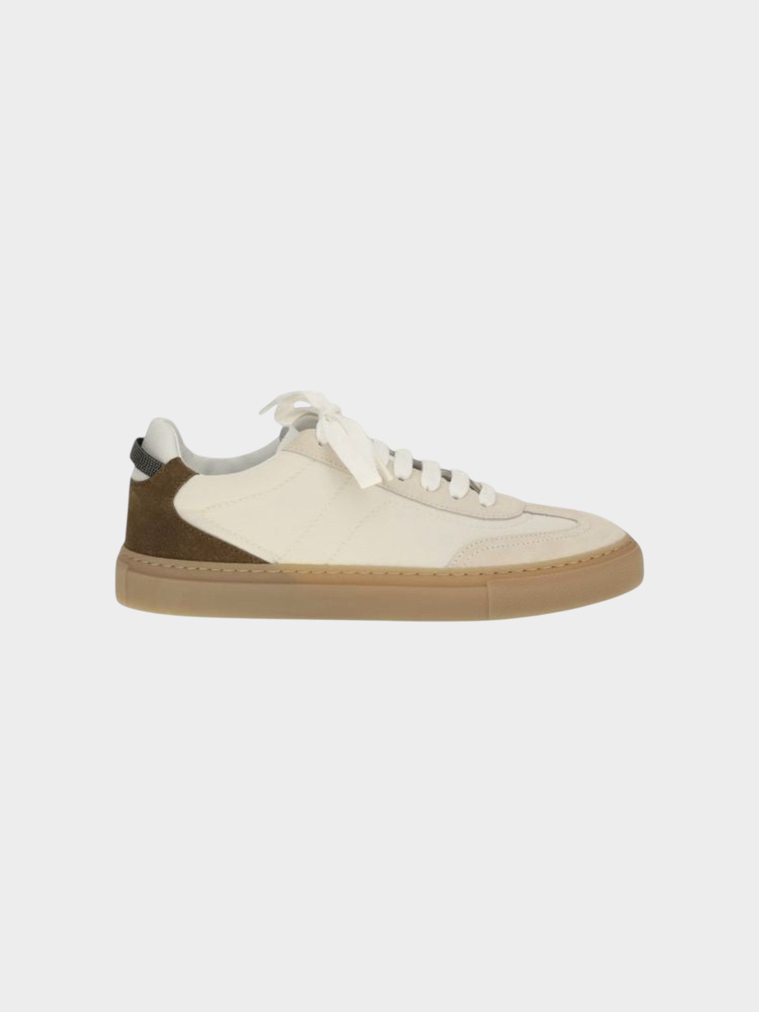Brunello Cucinelli Beige Calf Leather Bos Taurus Low Top Sneakers