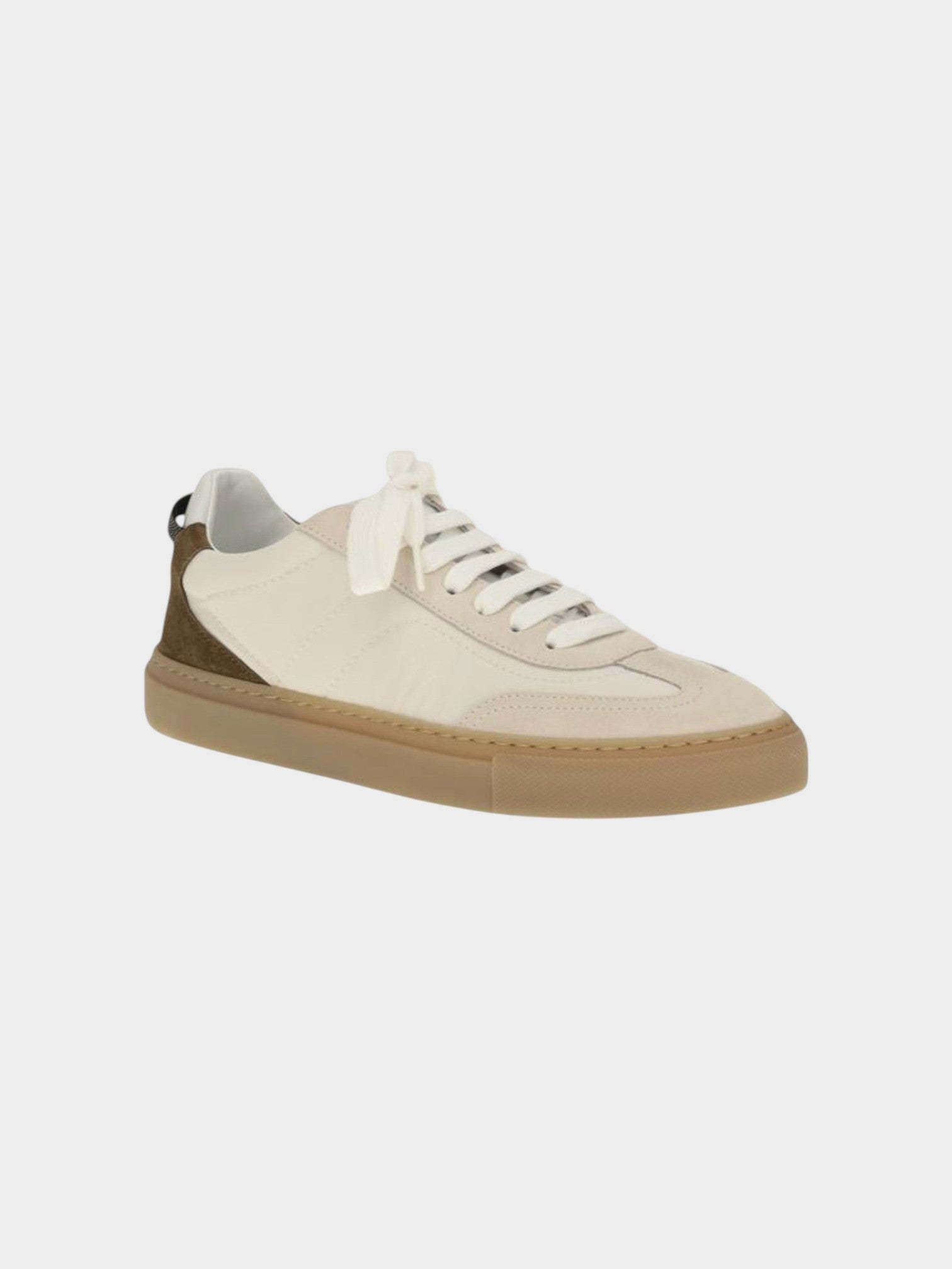 Brunello Cucinelli Beige Calf Leather Bos Taurus Low Top Sneakers-thumbmail-2