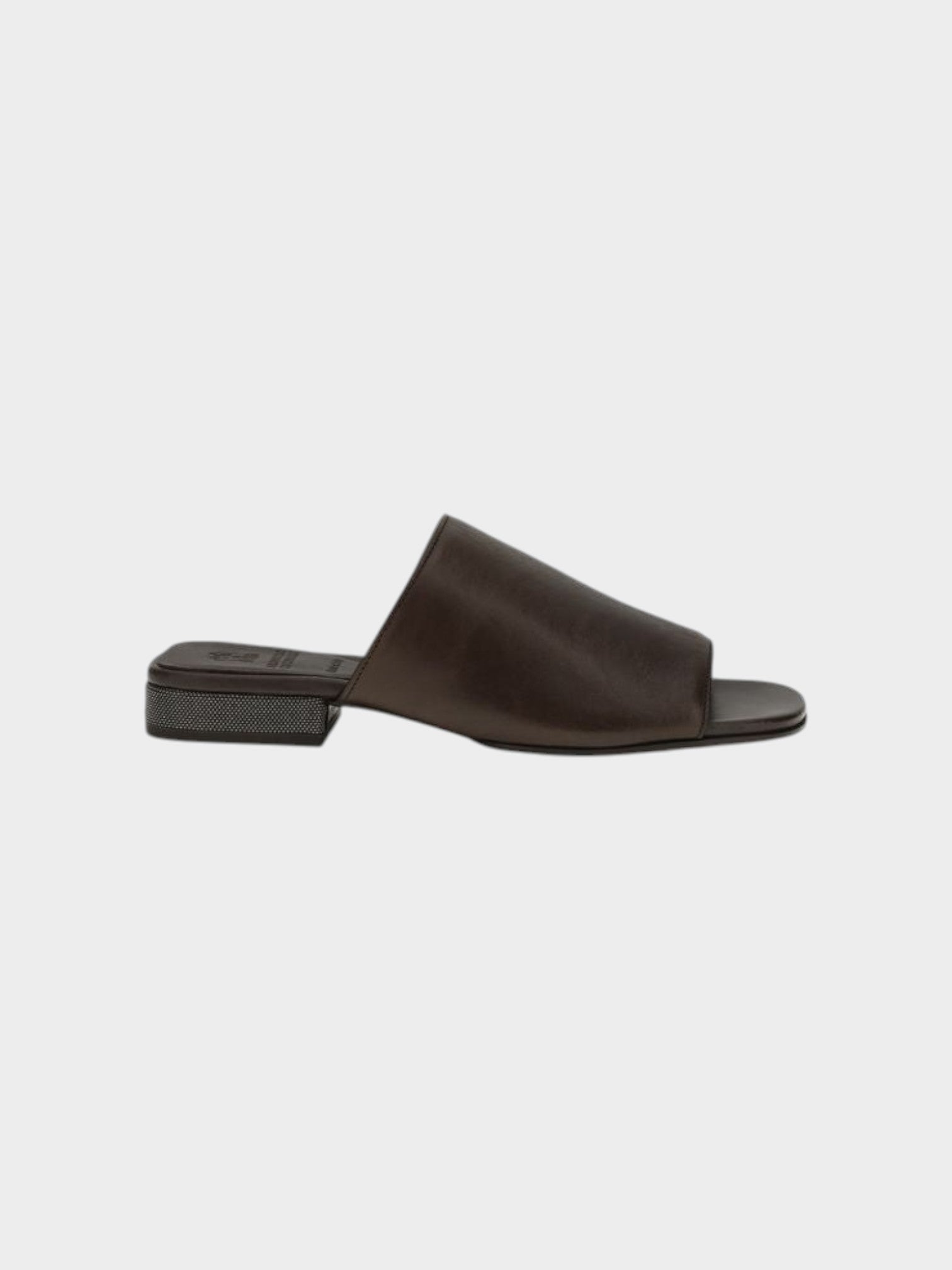 Brunello Cucinelli Brown Calf Leather Bos Taurus Slides