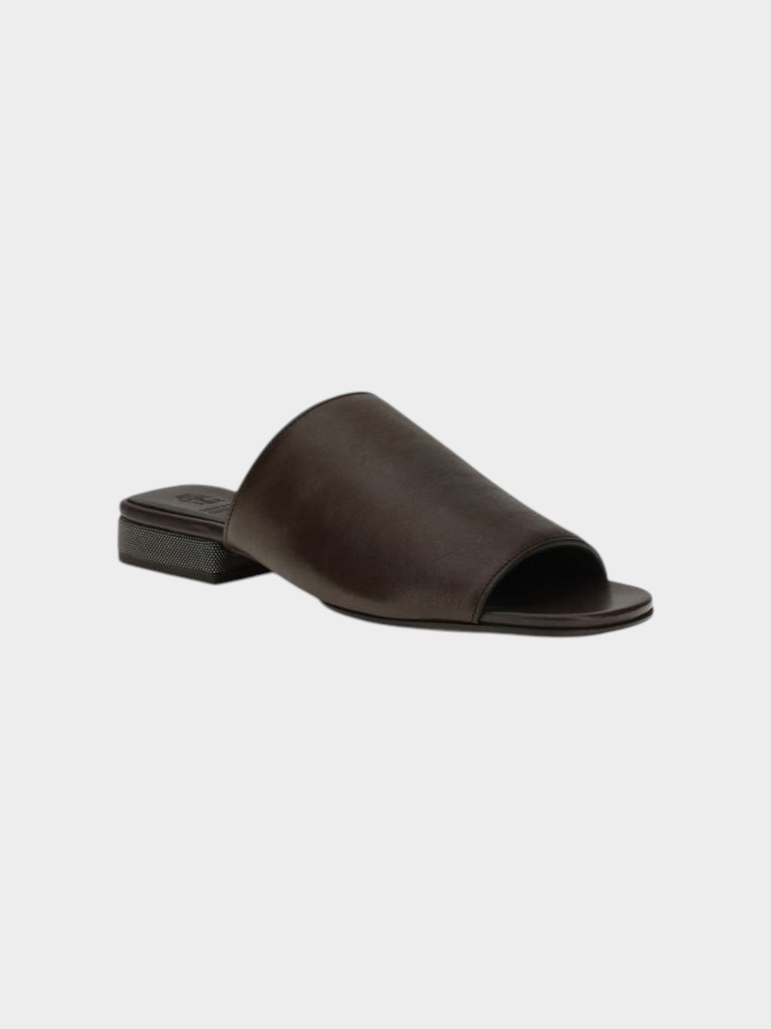 Brunello Cucinelli Brown Calf Leather Bos Taurus Slides-thumbmail-2