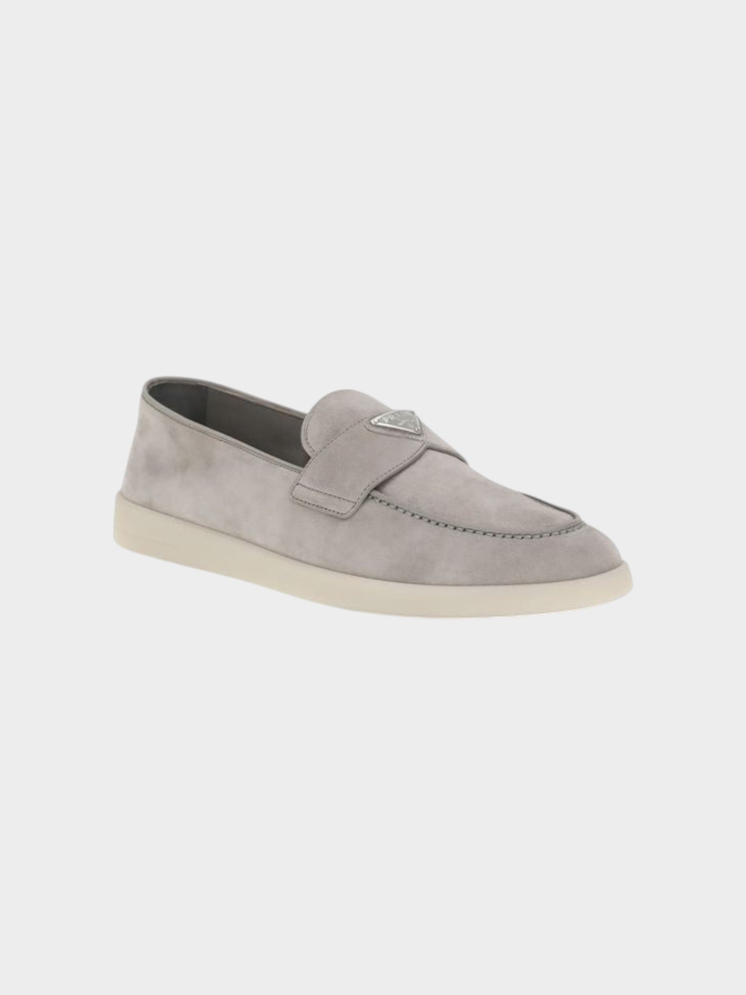 Prada Gray Calf Leather Bos Taurus Slip-On Loafers-thumbmail-2