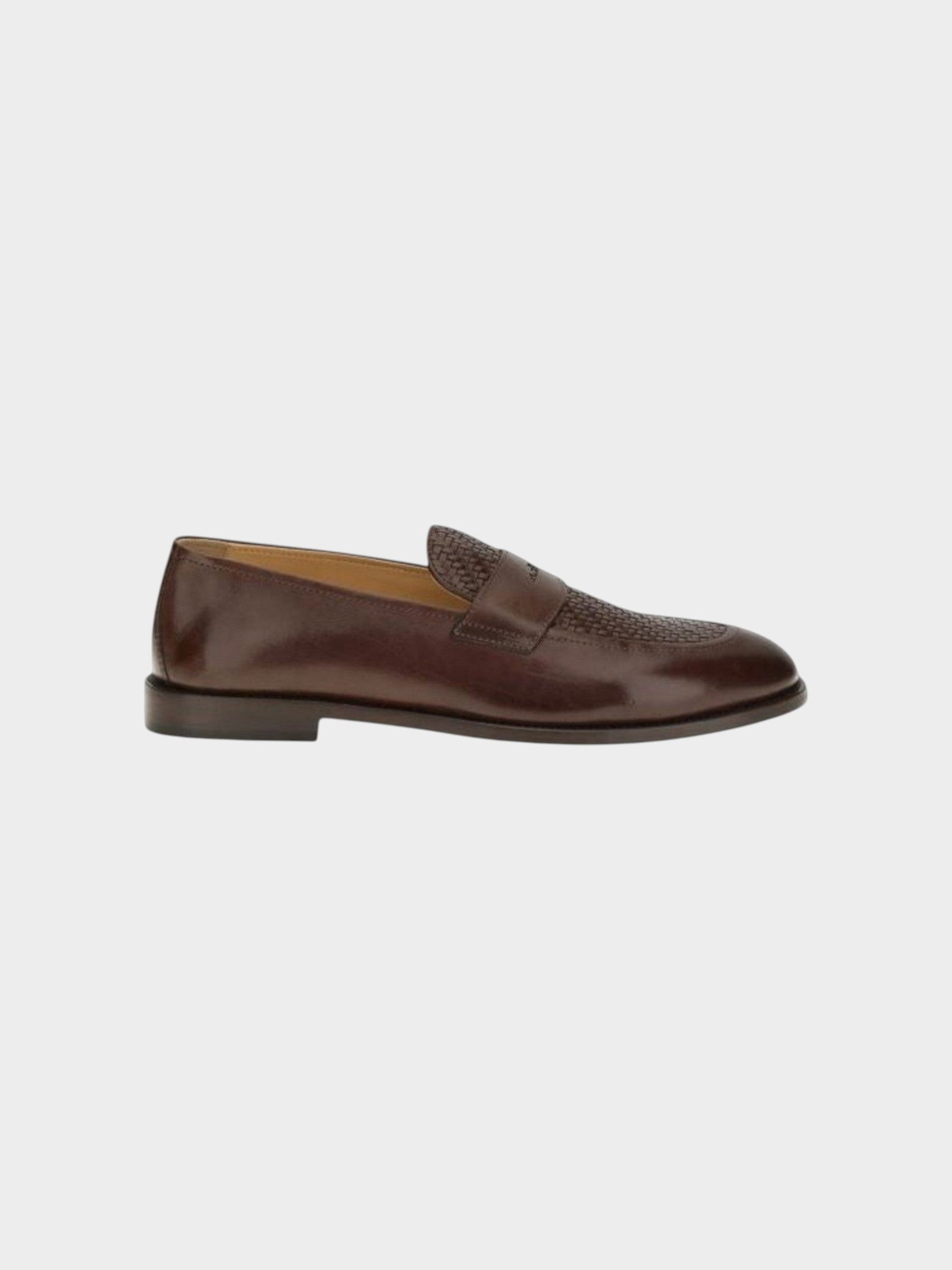 Brunello Cucinelli Brown Calf Leather Bos Taurus Slip-On Loafers