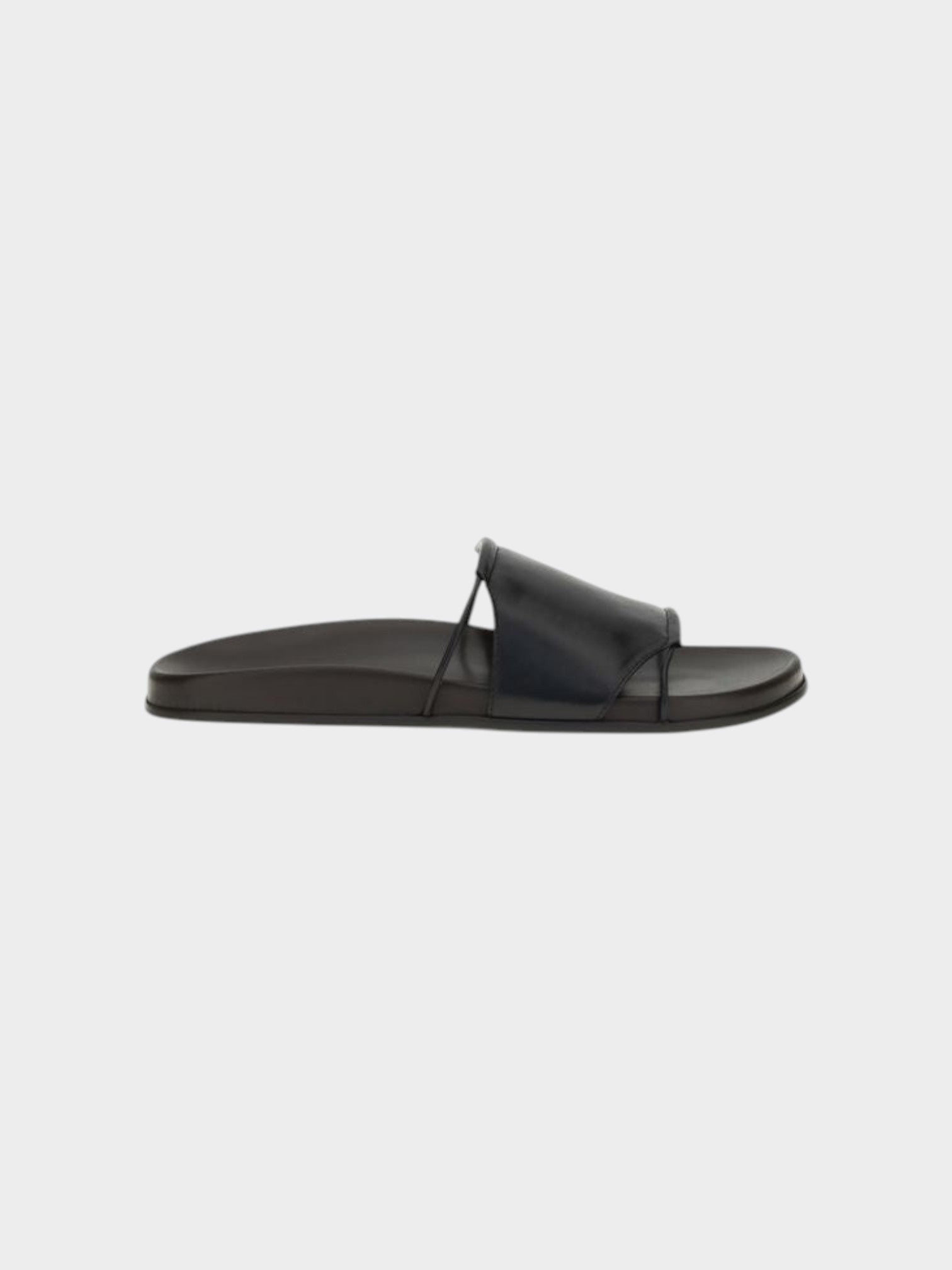 The Row Black Calf Leather Bos Taurus Flat Sandals