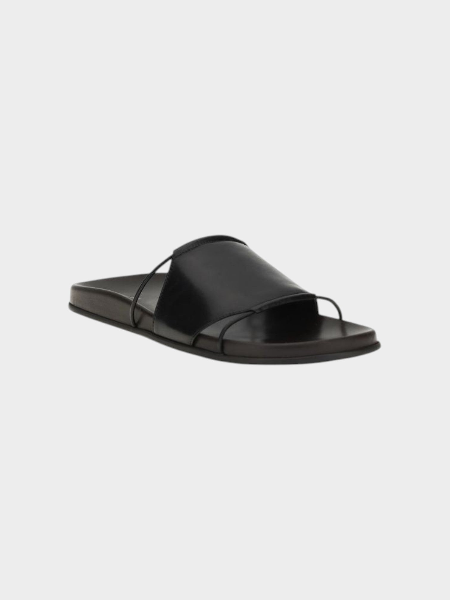 The Row Black Calf Leather Bos Taurus Flat Sandals-thumbmail-2