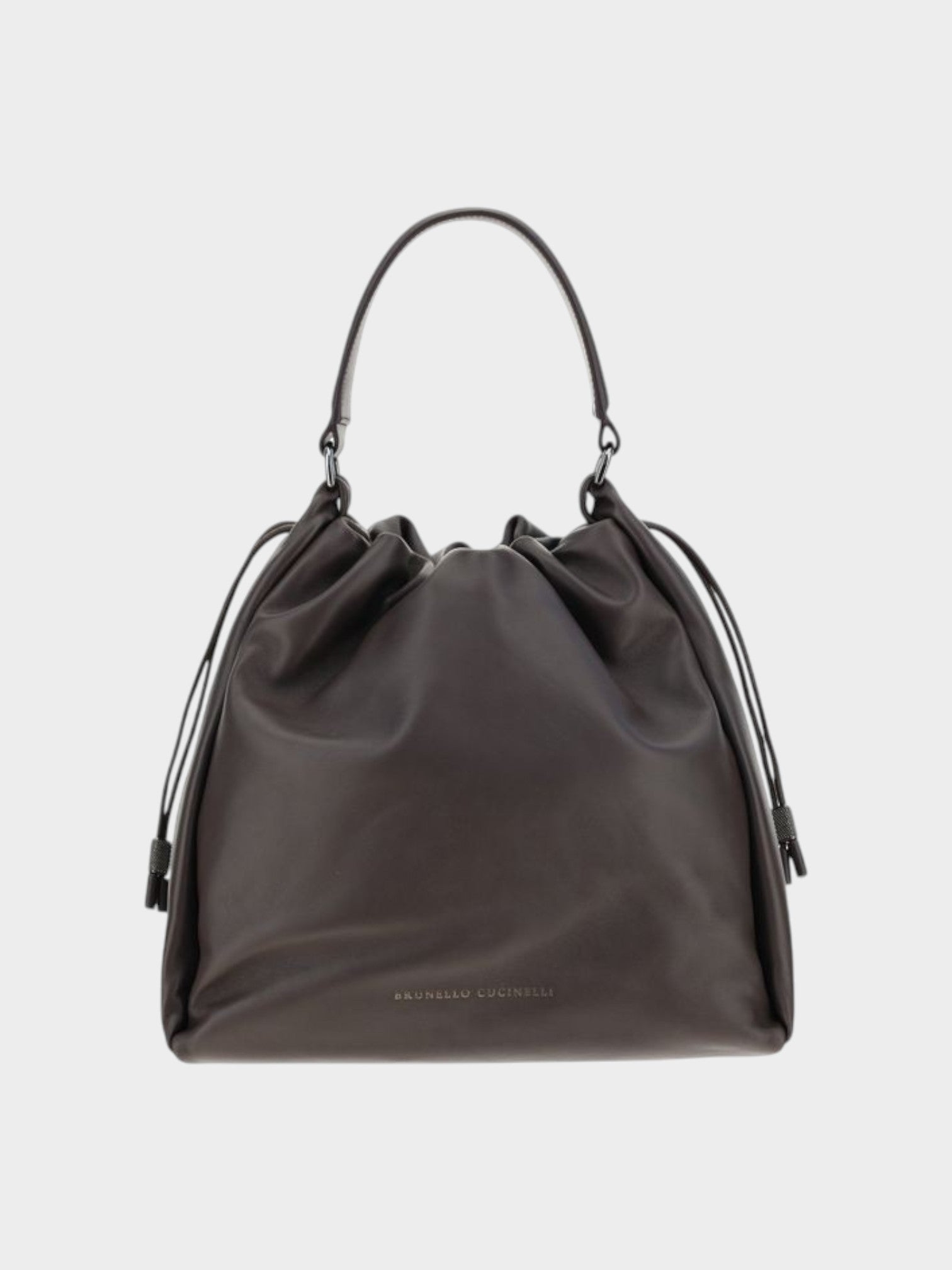 Brunello Cucinelli Brown Calf Leather Bos Taurus Shoulder Bag