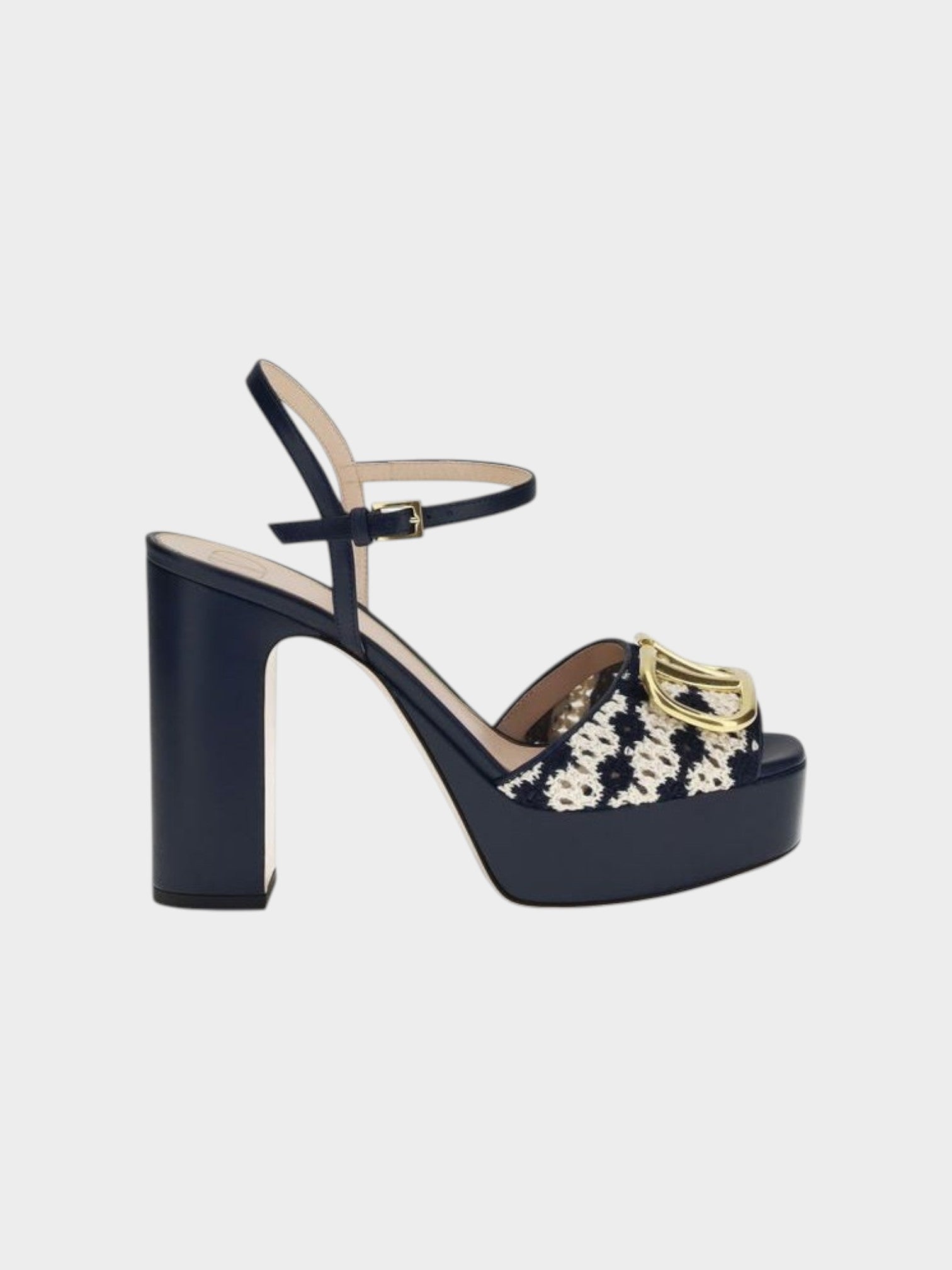 Valentino Garavani Blue Calf Leather Bos Taurus Platform Sandals