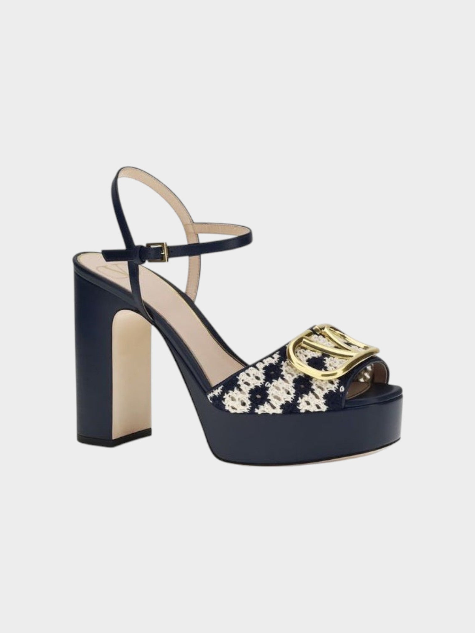 Valentino Garavani Blue Calf Leather Bos Taurus Platform Sandals-thumbmail-2
