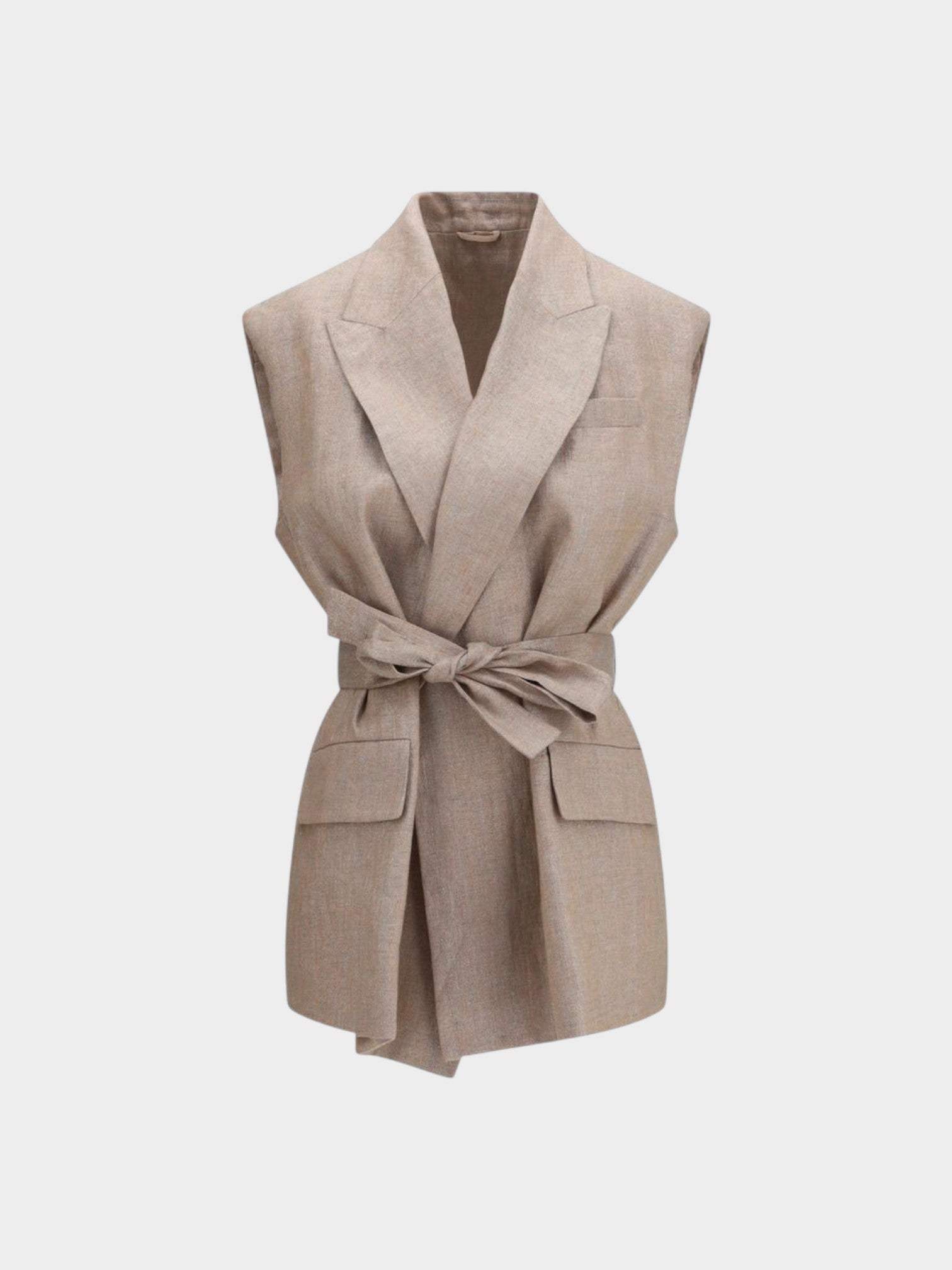 Brunello Cucinelli Beige Linen Sleveless Jacket-thumbmail-1