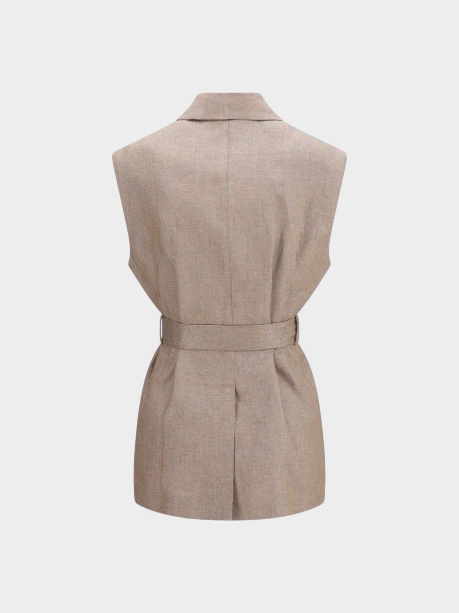 Brunello Cucinelli Beige Linen Sleveless Jacket-thumbmail-2