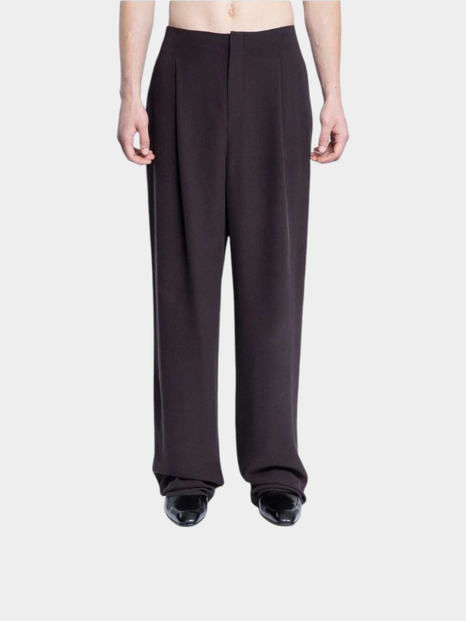 Saint Laurent Brown Silk Dress Pants-thumbmail-2
