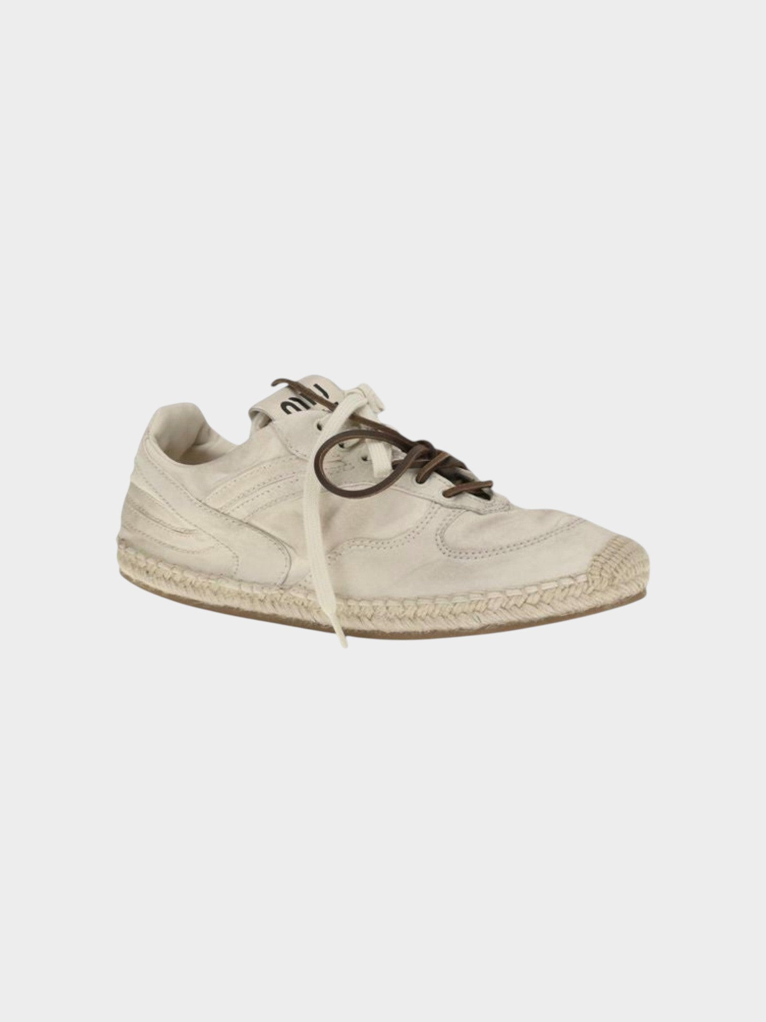 Miu Miu Beige Cotton Platform Sneakers-thumbmail-2